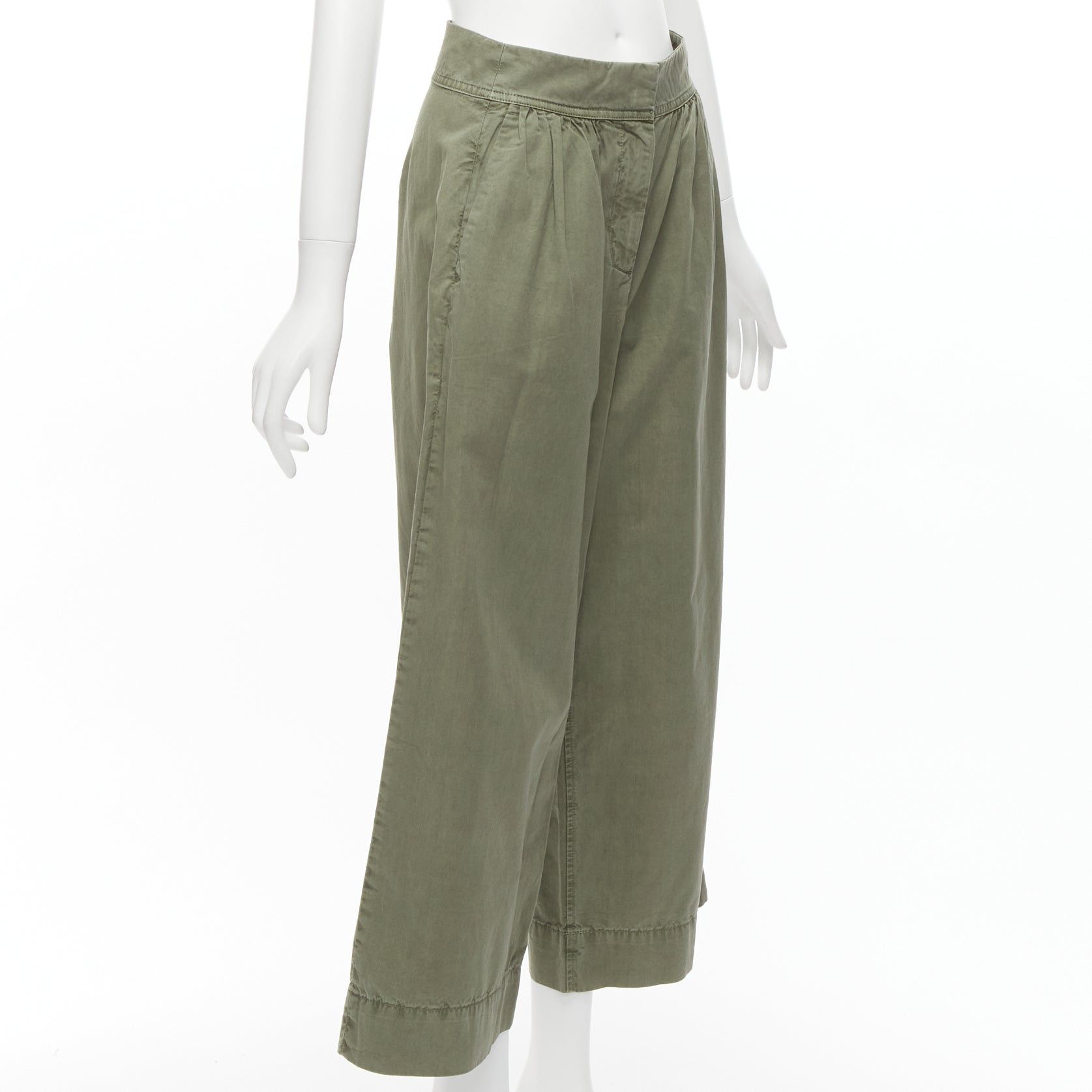J.Crew J.CREW COLLECTION 100% washed green cotton pleat front wide safari pants US0 XS Size 26" / US 2 / IT 38 - 3 Thumbnail