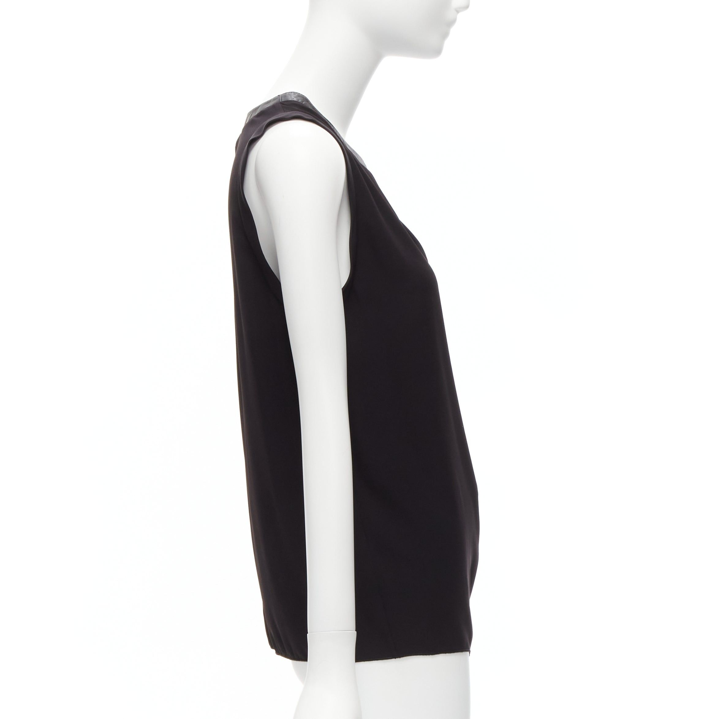 Dion Lee DION LEE black leather trim round collar silky drape sleeveless tank top AUS6 XS Size S / US 4 / IT 40 - 4 Thumbnail