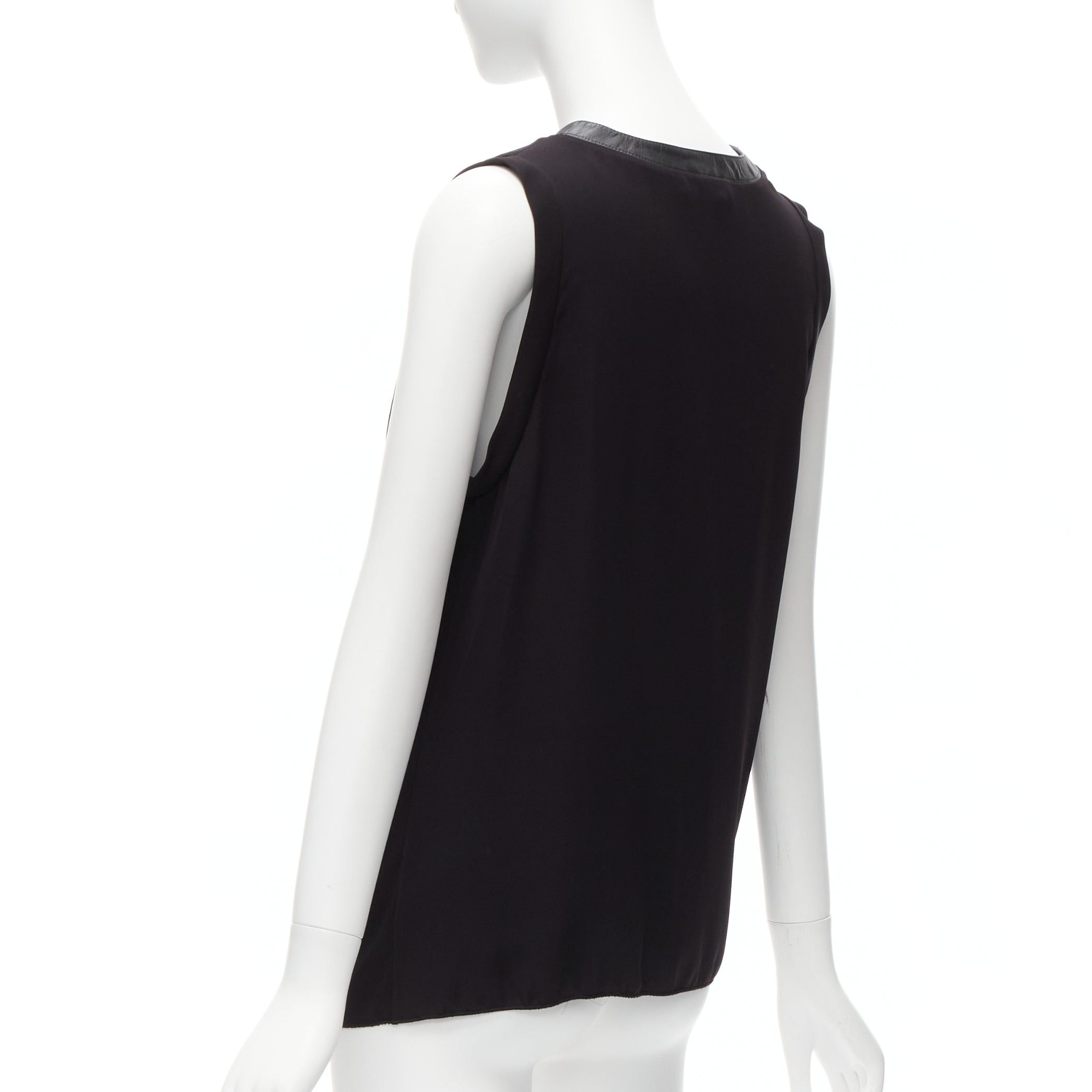 Dion Lee DION LEE black leather trim round collar silky drape sleeveless tank top AUS6 XS Size S / US 4 / IT 40 - 6 Thumbnail