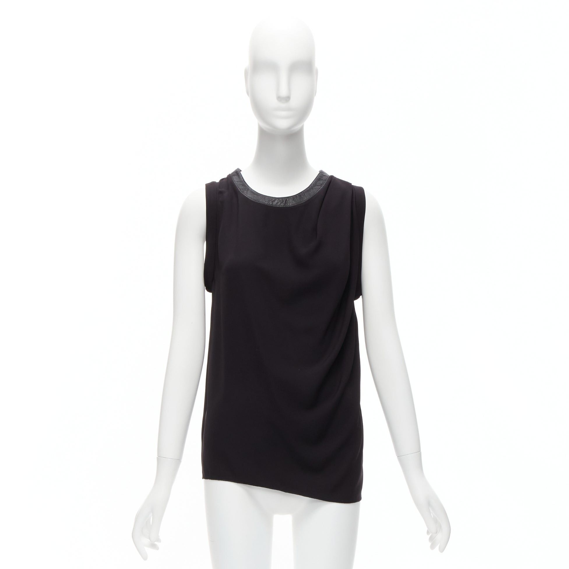 Dion Lee DION LEE black leather trim round collar silky drape sleeveless tank top AUS6 XS Size S / US 4 / IT 40 - 9 Thumbnail