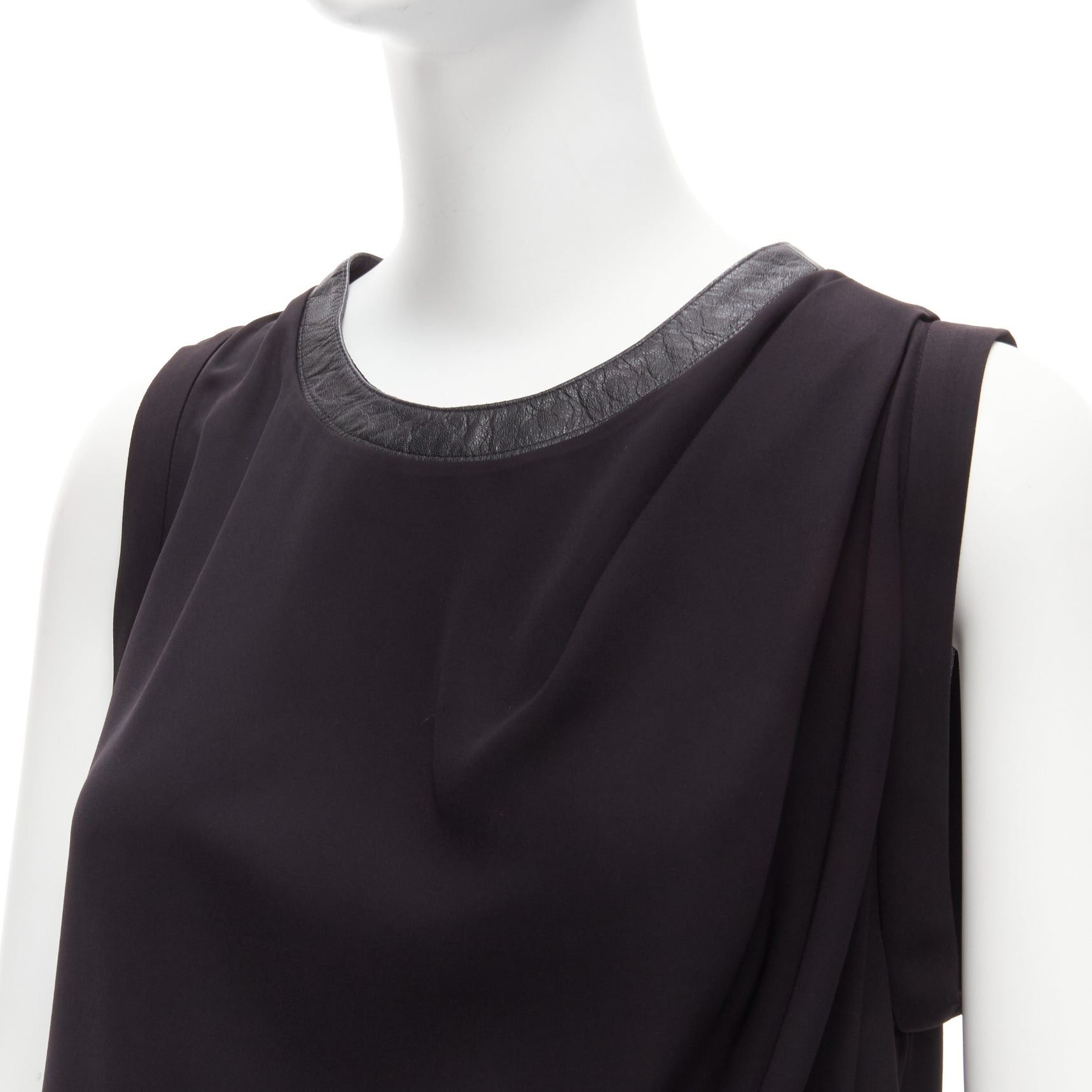 Dion Lee DION LEE black leather trim round collar silky drape sleeveless tank top AUS6 XS Size S / US 4 / IT 40 - 2 Thumbnail