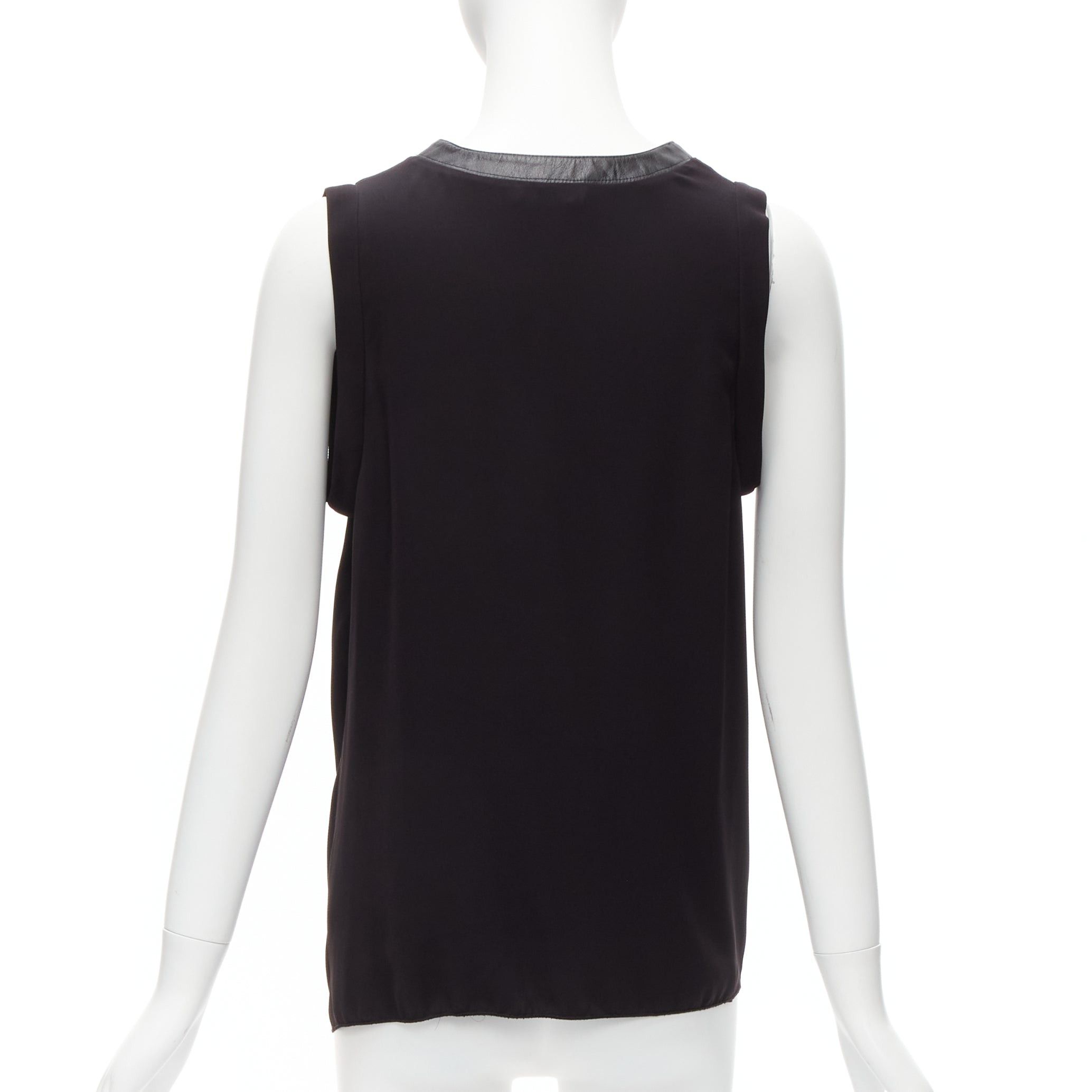 Dion Lee DION LEE black leather trim round collar silky drape sleeveless tank top AUS6 XS Size S / US 4 / IT 40 - 5 Thumbnail