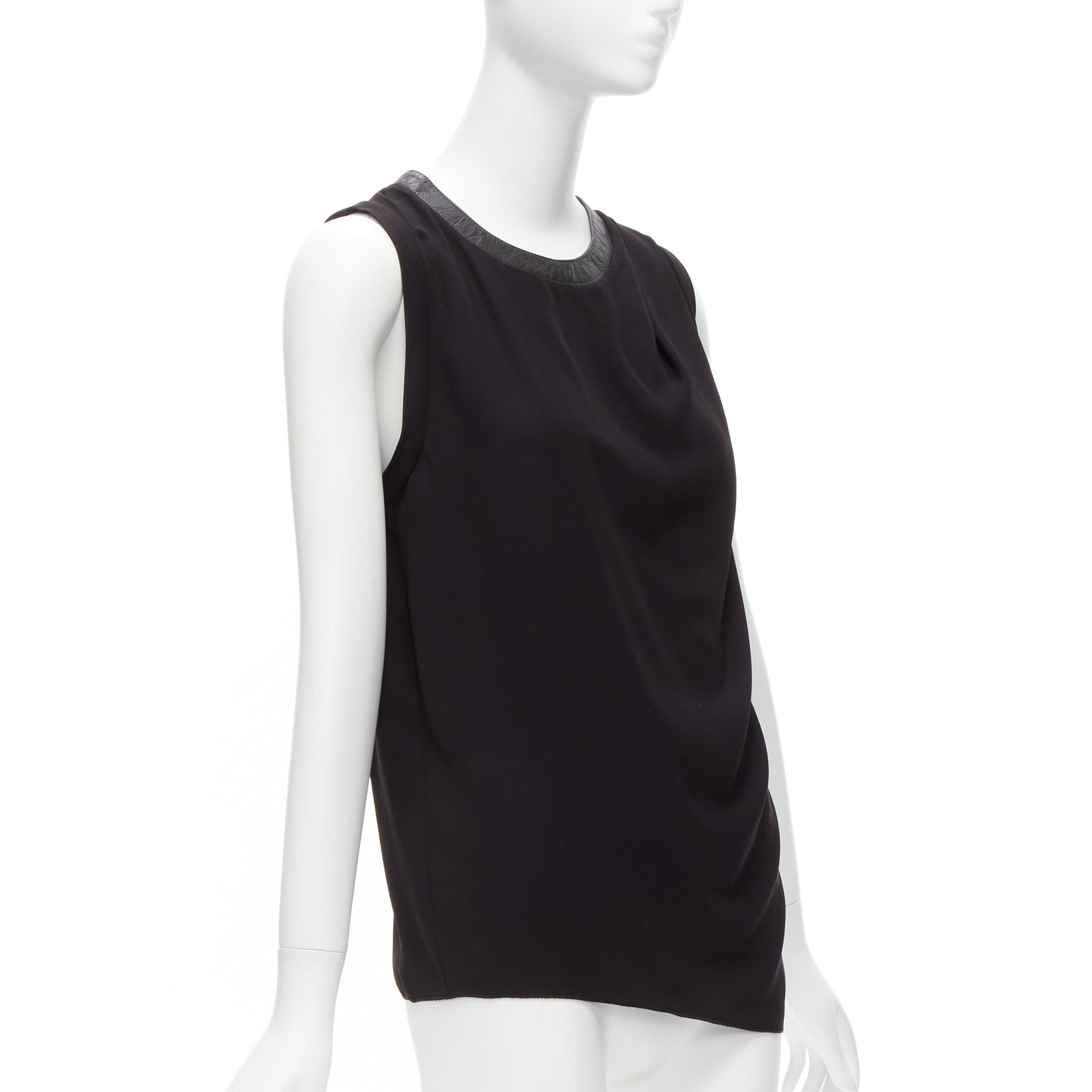 Dion Lee DION LEE black leather trim round collar silky drape sleeveless tank top AUS6 XS Size S / US 4 / IT 40 - 3 Thumbnail