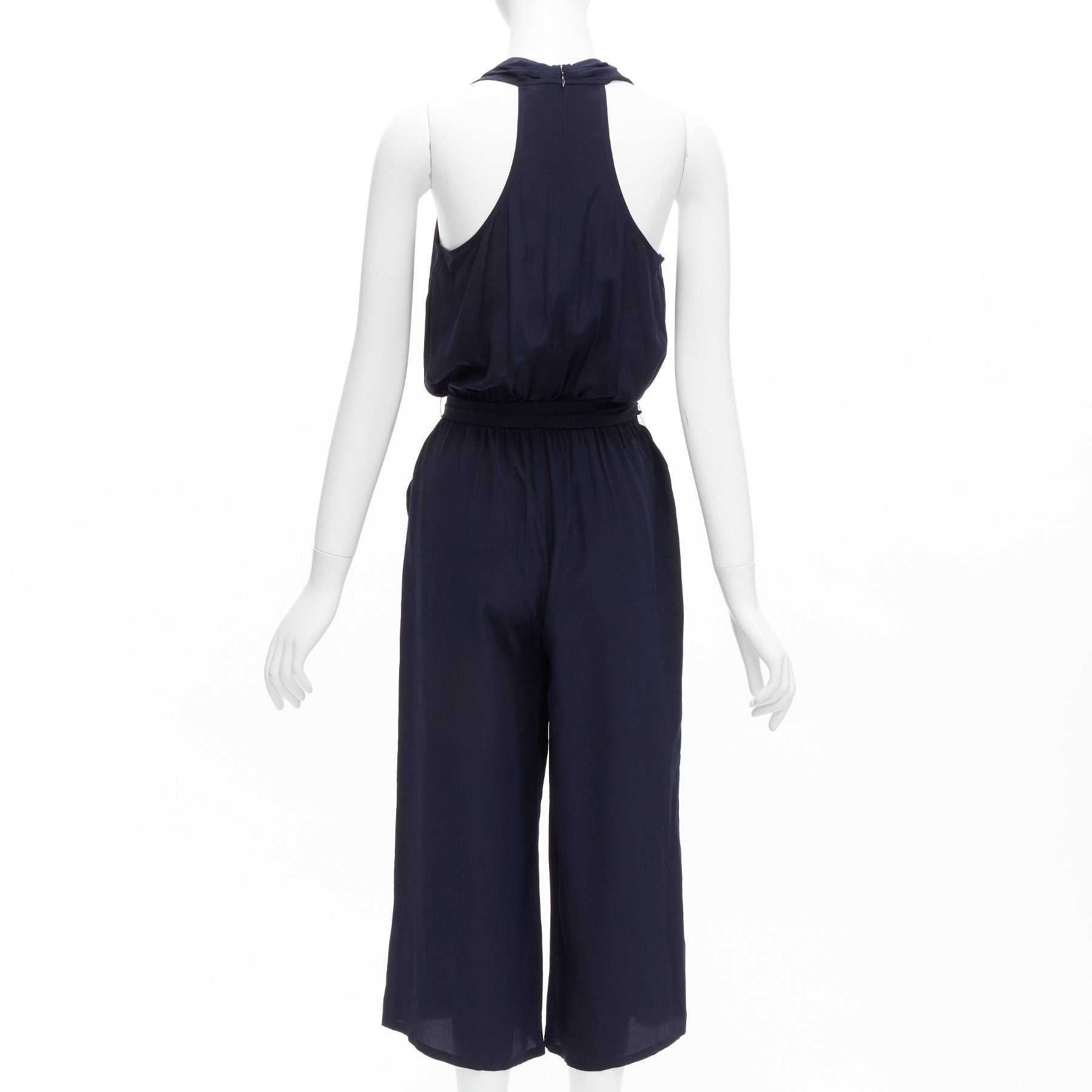 Tory Burch TORY BURCH 100% silk navy V neck wide leg wrap tie wide leg jumpsuit XS Size 26" / US 2 / IT 38 - 5 Thumbnail