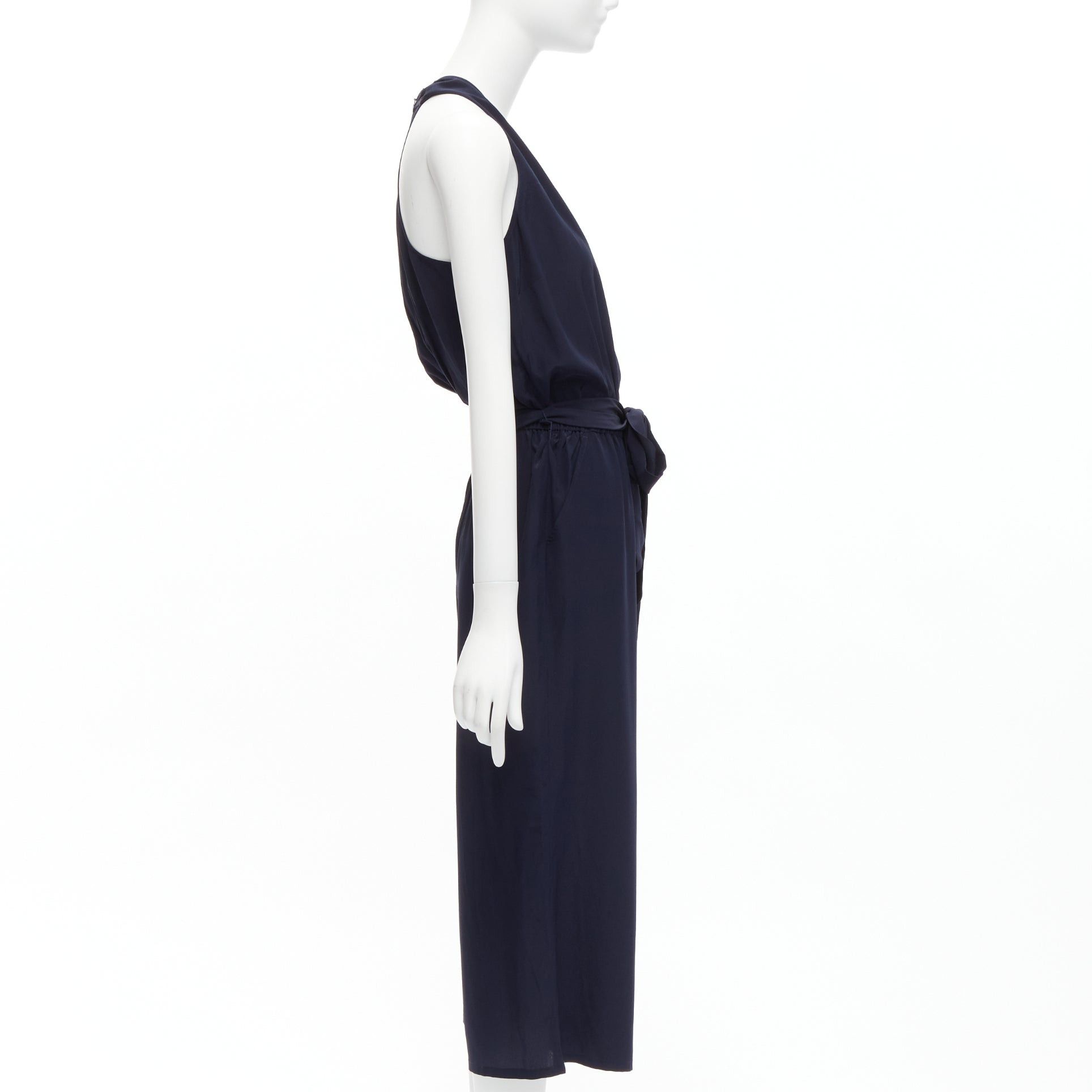 Tory Burch TORY BURCH 100% silk navy V neck wide leg wrap tie wide leg jumpsuit XS Size 26" / US 2 / IT 38 - 4 Thumbnail