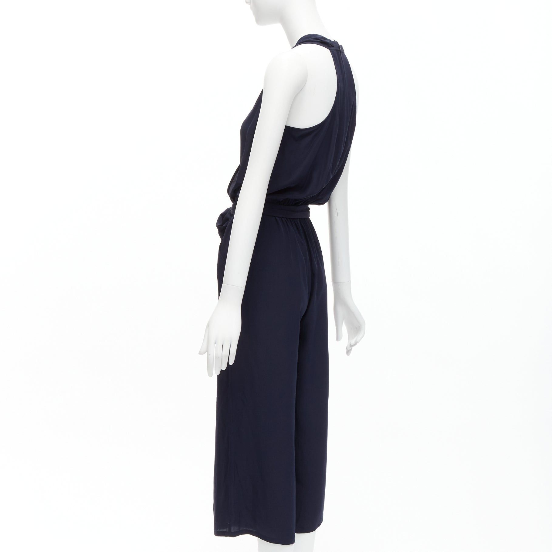 Tory Burch TORY BURCH 100% silk navy V neck wide leg wrap tie wide leg jumpsuit XS Size 26" / US 2 / IT 38 - 6 Thumbnail