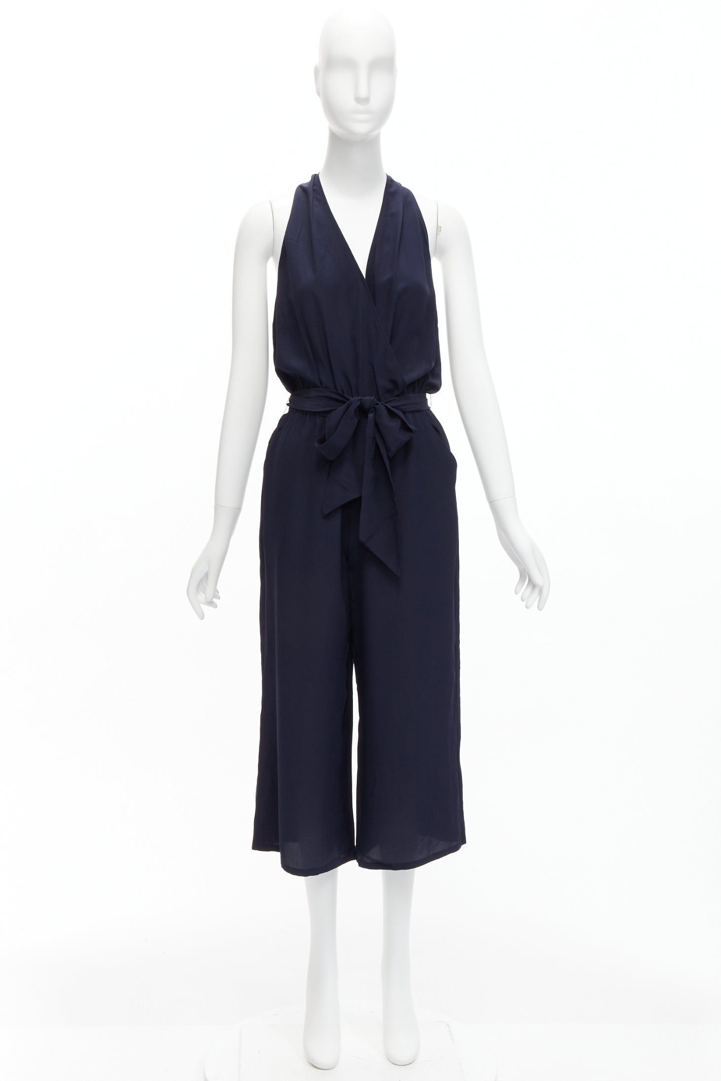 Tory Burch TORY BURCH 100% silk navy V neck wide leg wrap tie wide leg jumpsuit XS Size 26" / US 2 / IT 38 - 9 Thumbnail