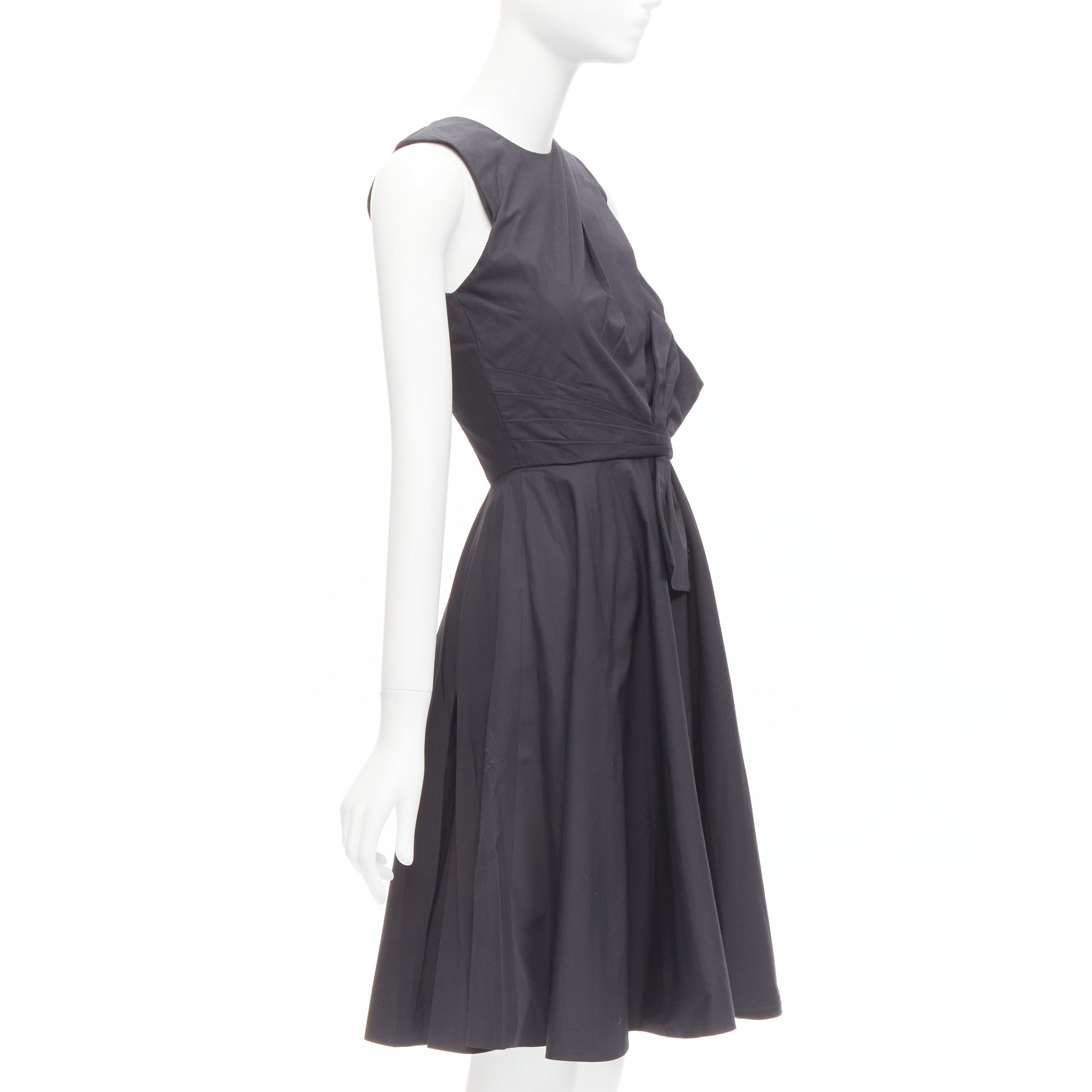Prabal Gurung PRABAL GURUNG black cotton bow detail high waist silk lined fit flared dress US0 XS Size XS / US 0-2 / IT 36-38 - 3 Thumbnail