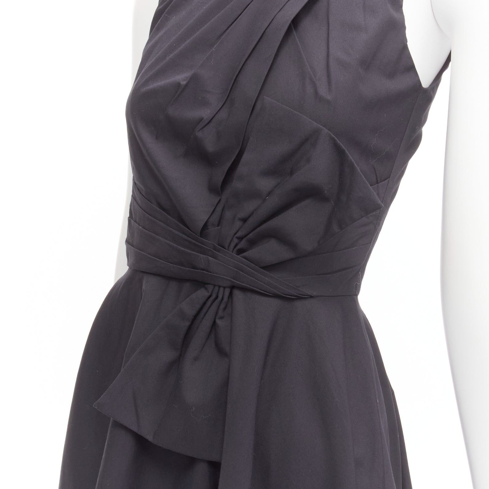 Prabal Gurung PRABAL GURUNG black cotton bow detail high waist silk lined fit flared dress US0 XS Size XS / US 0-2 / IT 36-38 - 2 Thumbnail