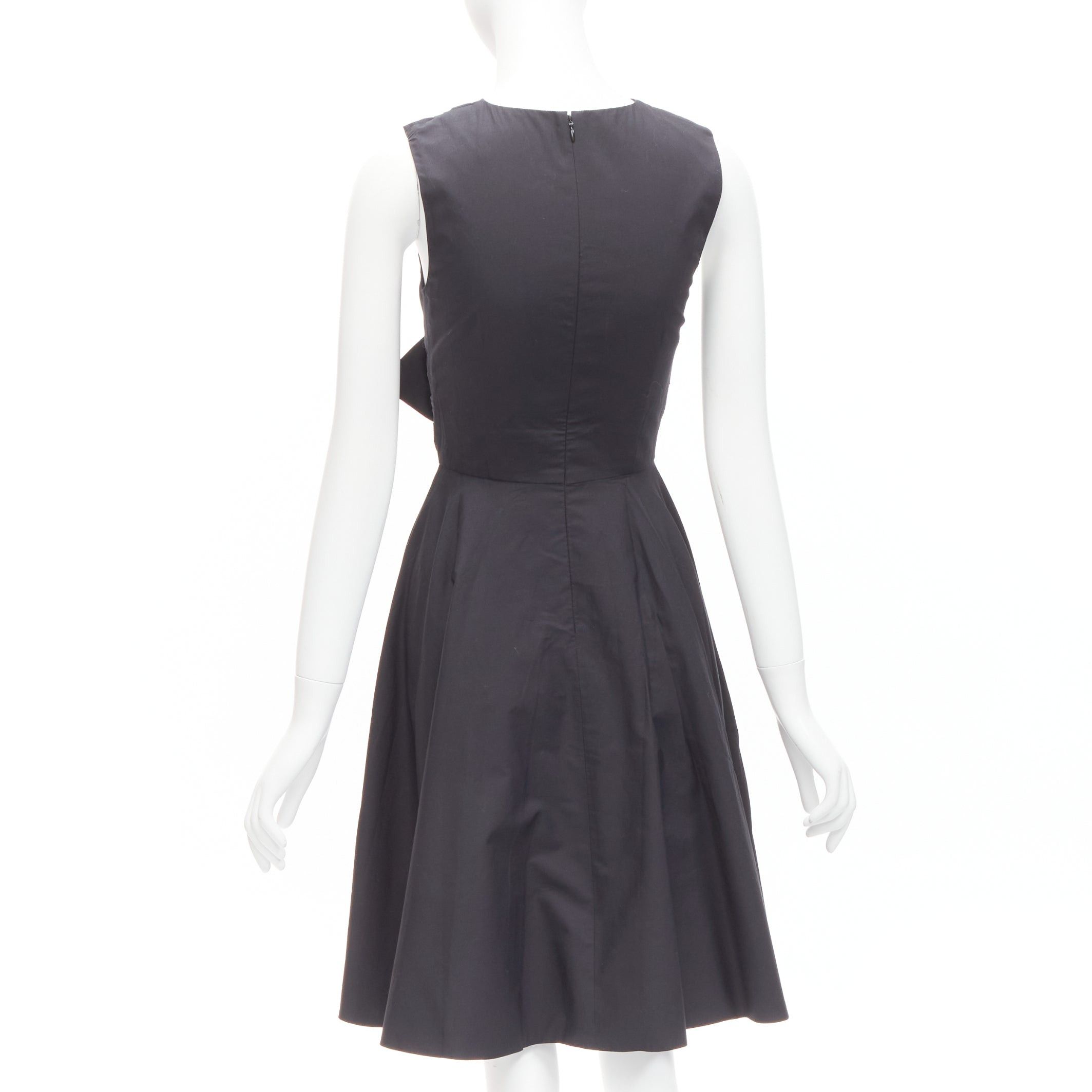 Prabal Gurung PRABAL GURUNG black cotton bow detail high waist silk lined fit flared dress US0 XS Size XS / US 0-2 / IT 36-38 - 5 Thumbnail