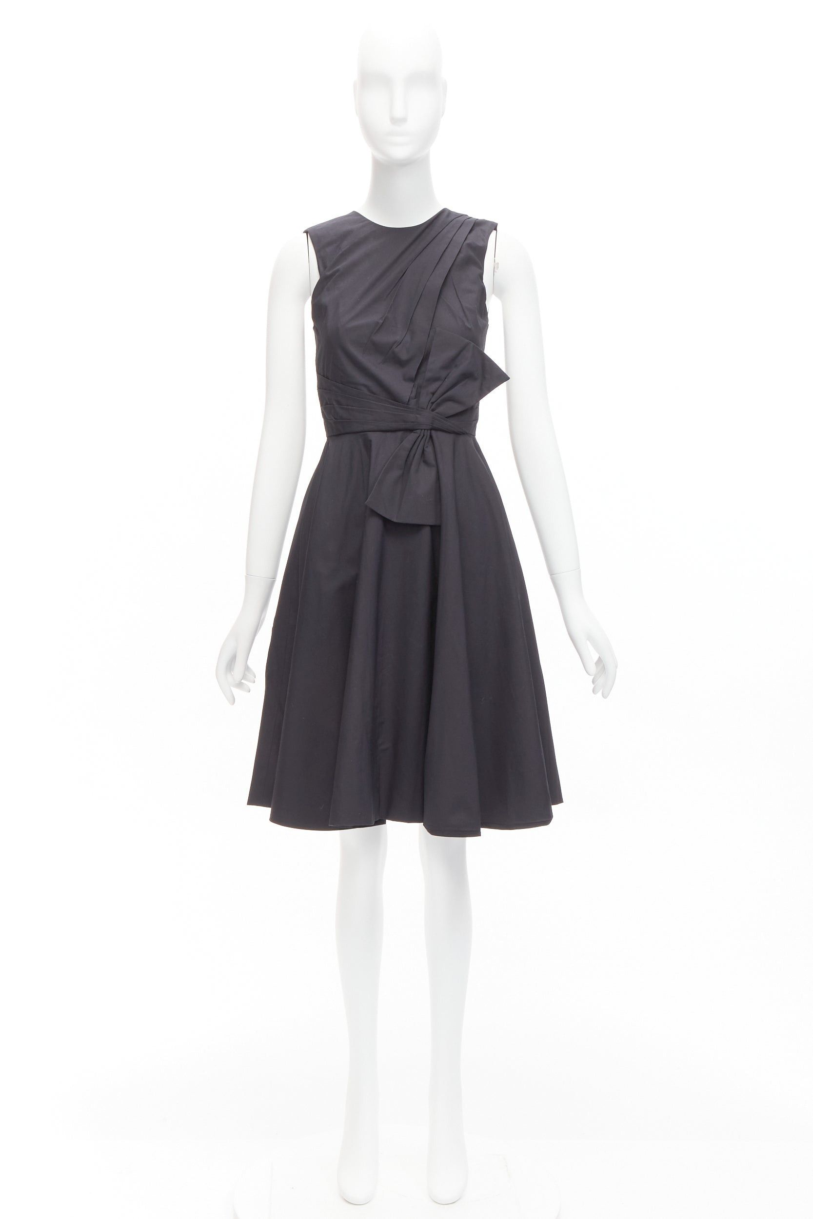 Prabal Gurung PRABAL GURUNG black cotton bow detail high waist silk lined fit flared dress US0 XS Size XS / US 0-2 / IT 36-38 - 9 Thumbnail