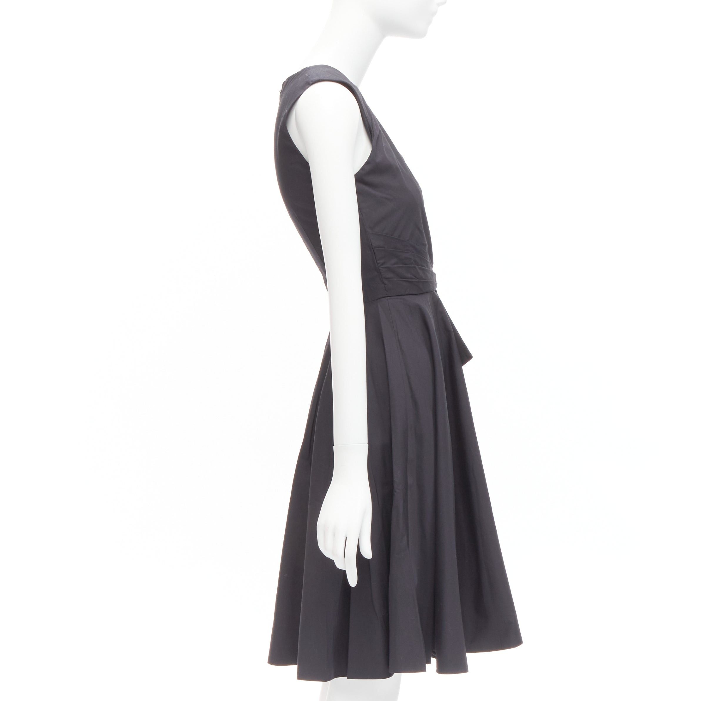 Prabal Gurung PRABAL GURUNG black cotton bow detail high waist silk lined fit flared dress US0 XS Size XS / US 0-2 / IT 36-38 - 4 Thumbnail