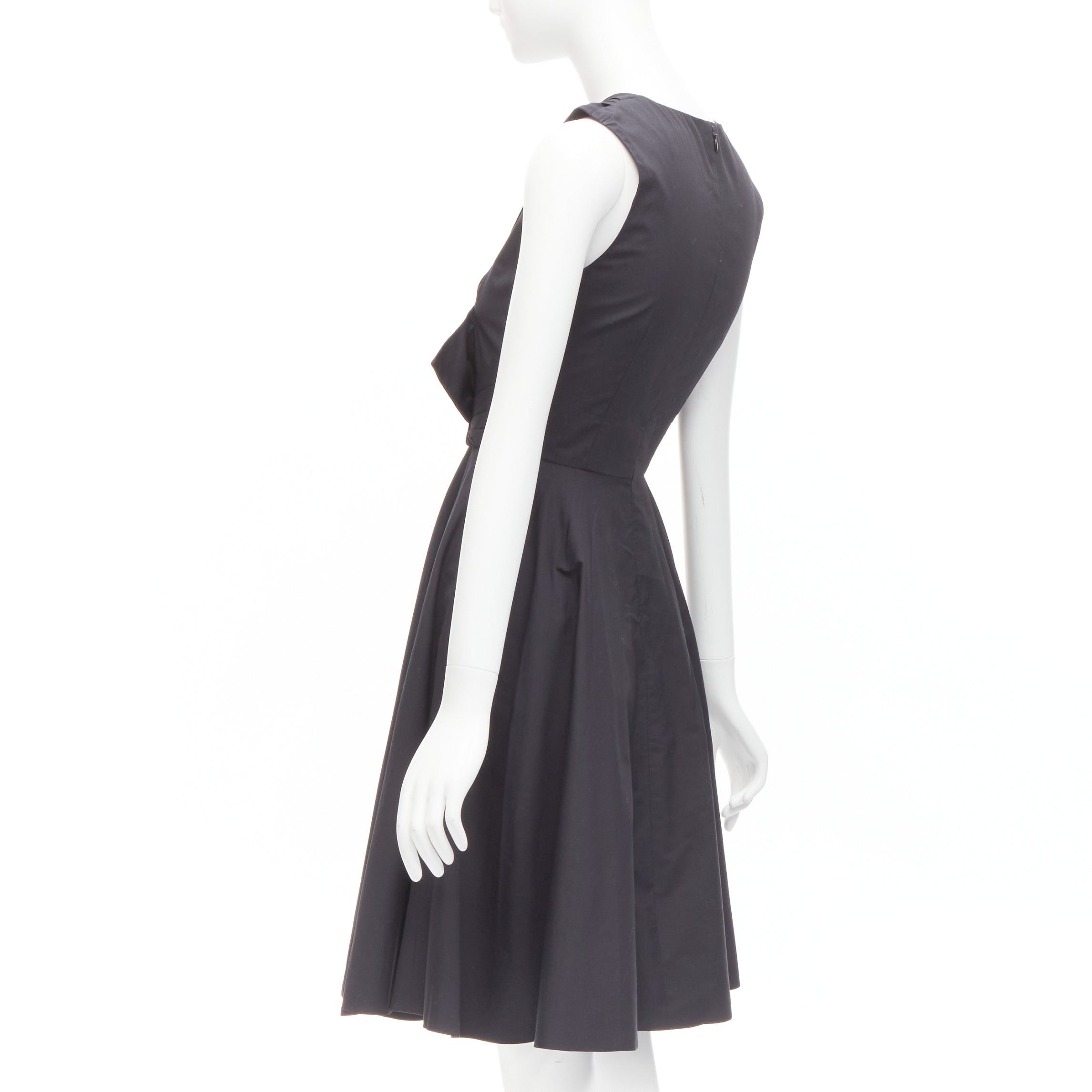 Prabal Gurung PRABAL GURUNG black cotton bow detail high waist silk lined fit flared dress US0 XS Size XS / US 0-2 / IT 36-38 - 6 Thumbnail