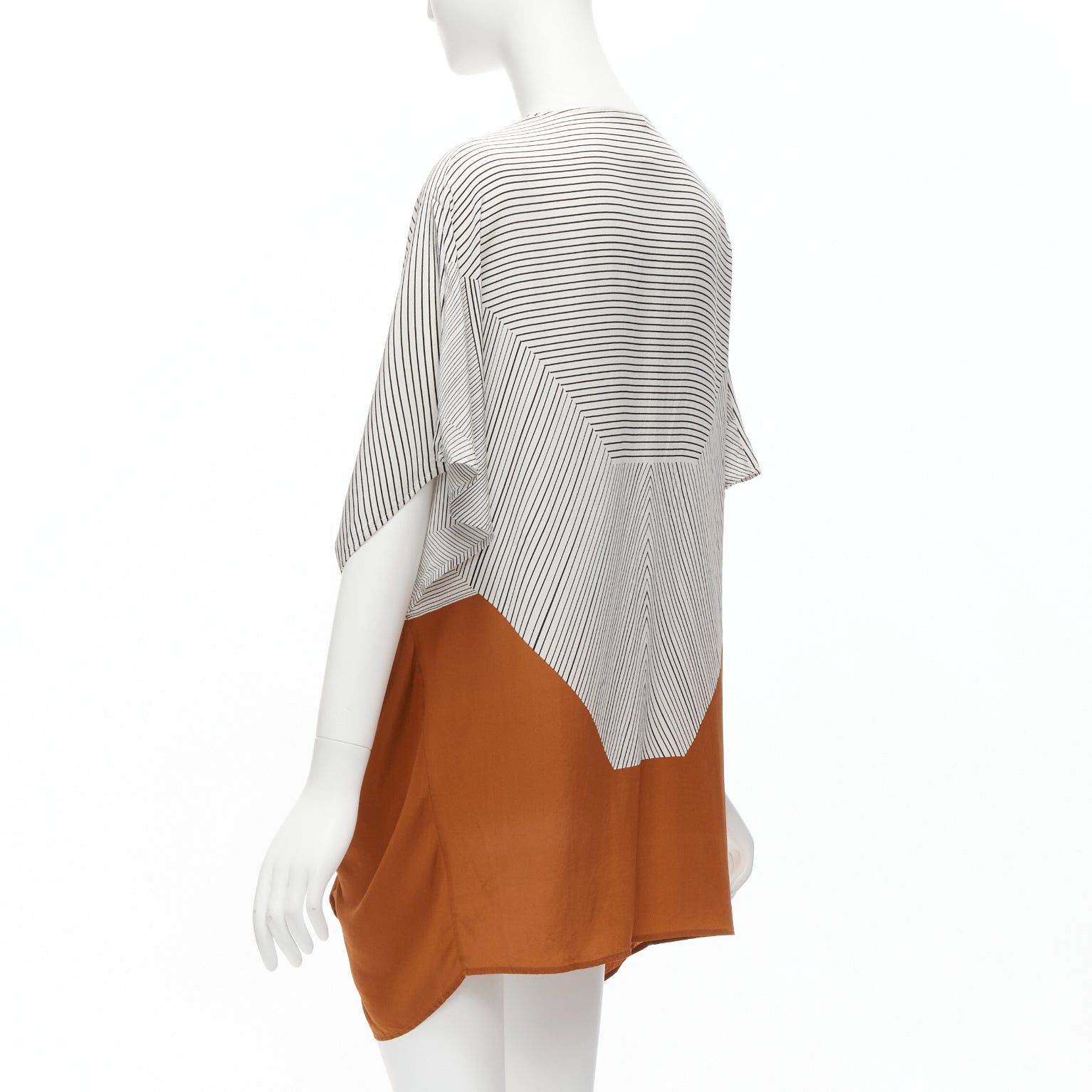 ERES ERES 100% silk black white striped brown colorblocked knot detail coverup tunic S Size S / US 4 / IT 40 - 6 Thumbnail