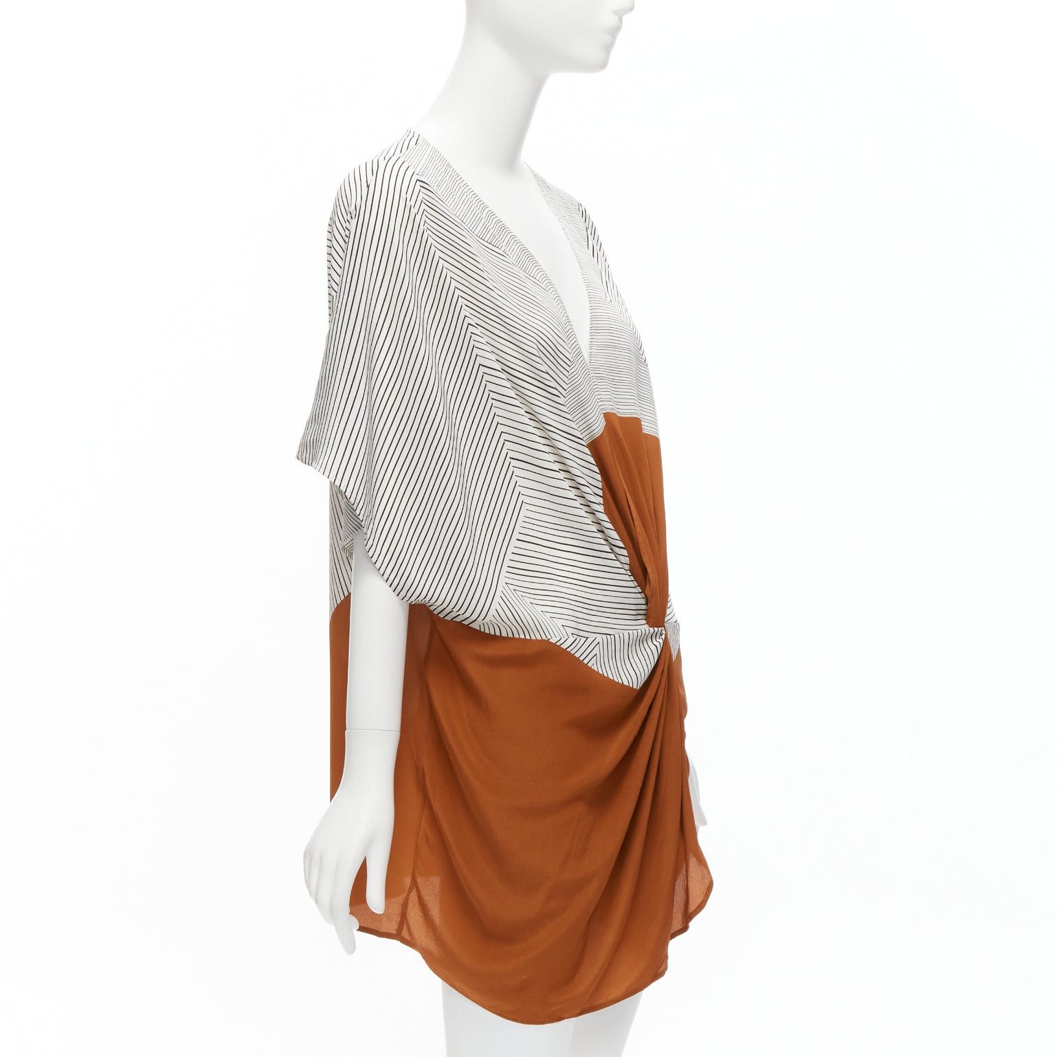 ERES ERES 100% silk black white striped brown colorblocked knot detail coverup tunic S Size S / US 4 / IT 40 - 3 Thumbnail