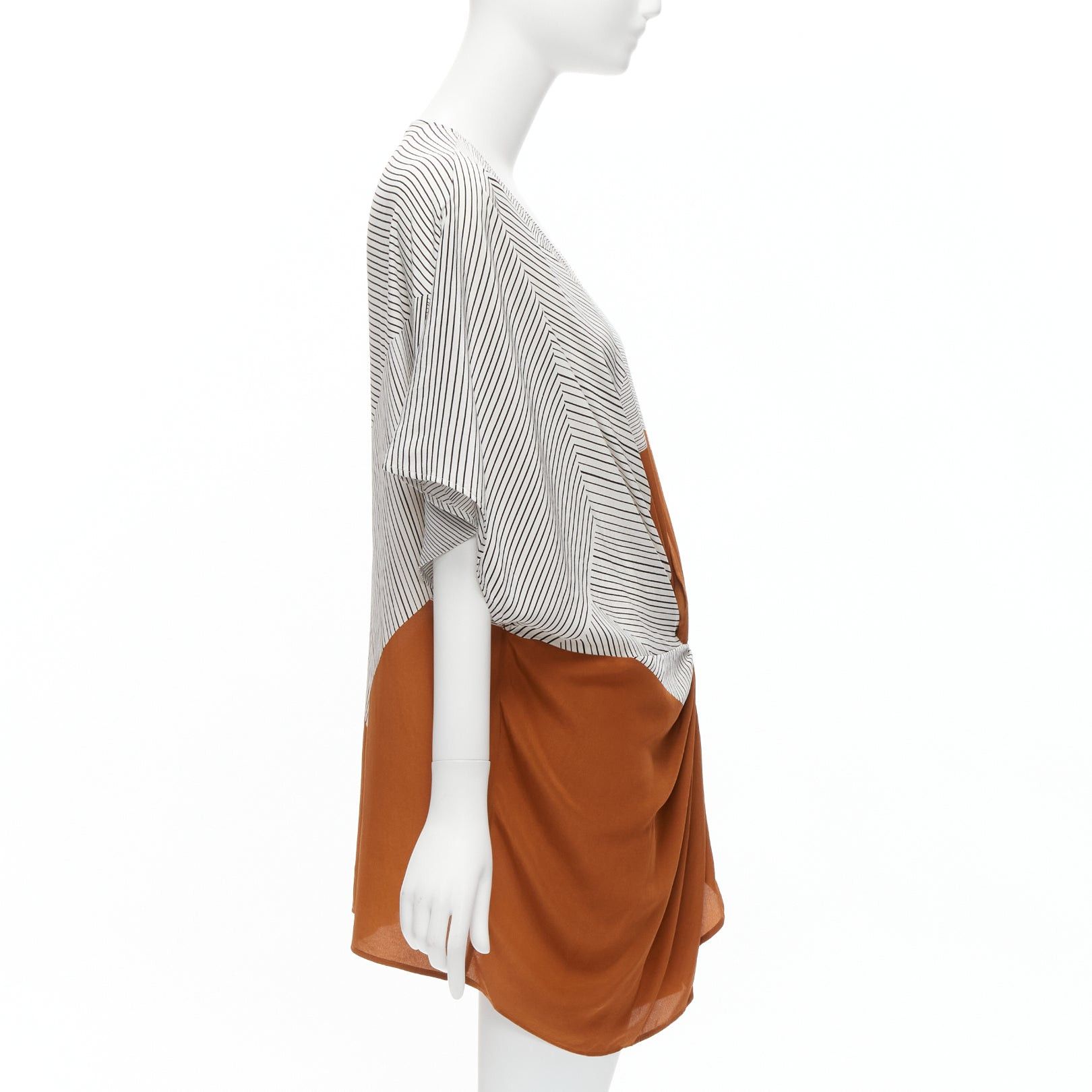 ERES ERES 100% silk black white striped brown colorblocked knot detail coverup tunic S Size S / US 4 / IT 40 - 4 Thumbnail