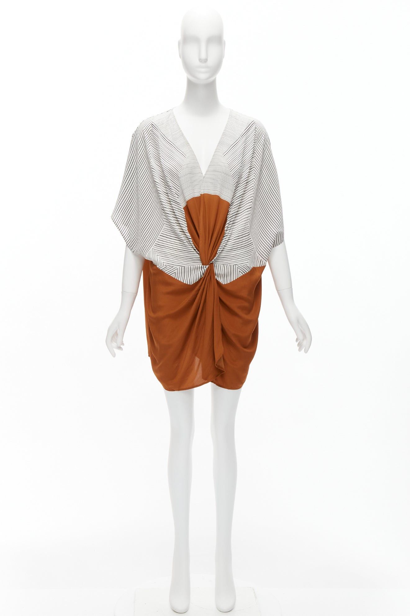 ERES ERES 100% silk black white striped brown colorblocked knot detail coverup tunic S Size S / US 4 / IT 40 - 9 Thumbnail