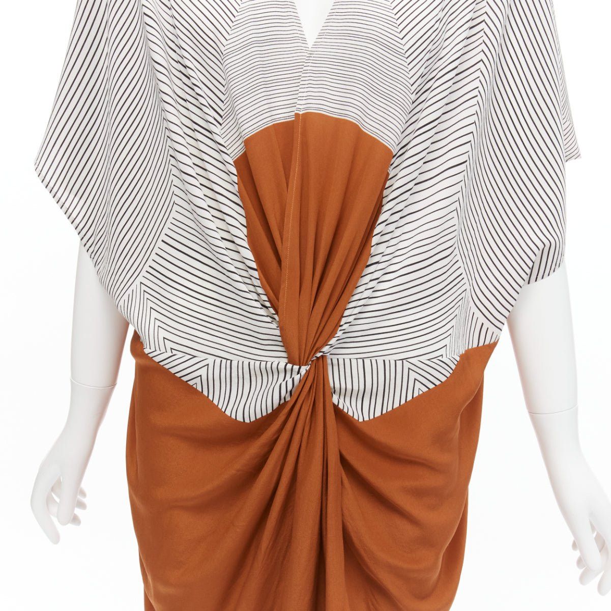 ERES ERES 100% silk black white striped brown colorblocked knot detail coverup tunic S Size S / US 4 / IT 40 - 2 Thumbnail