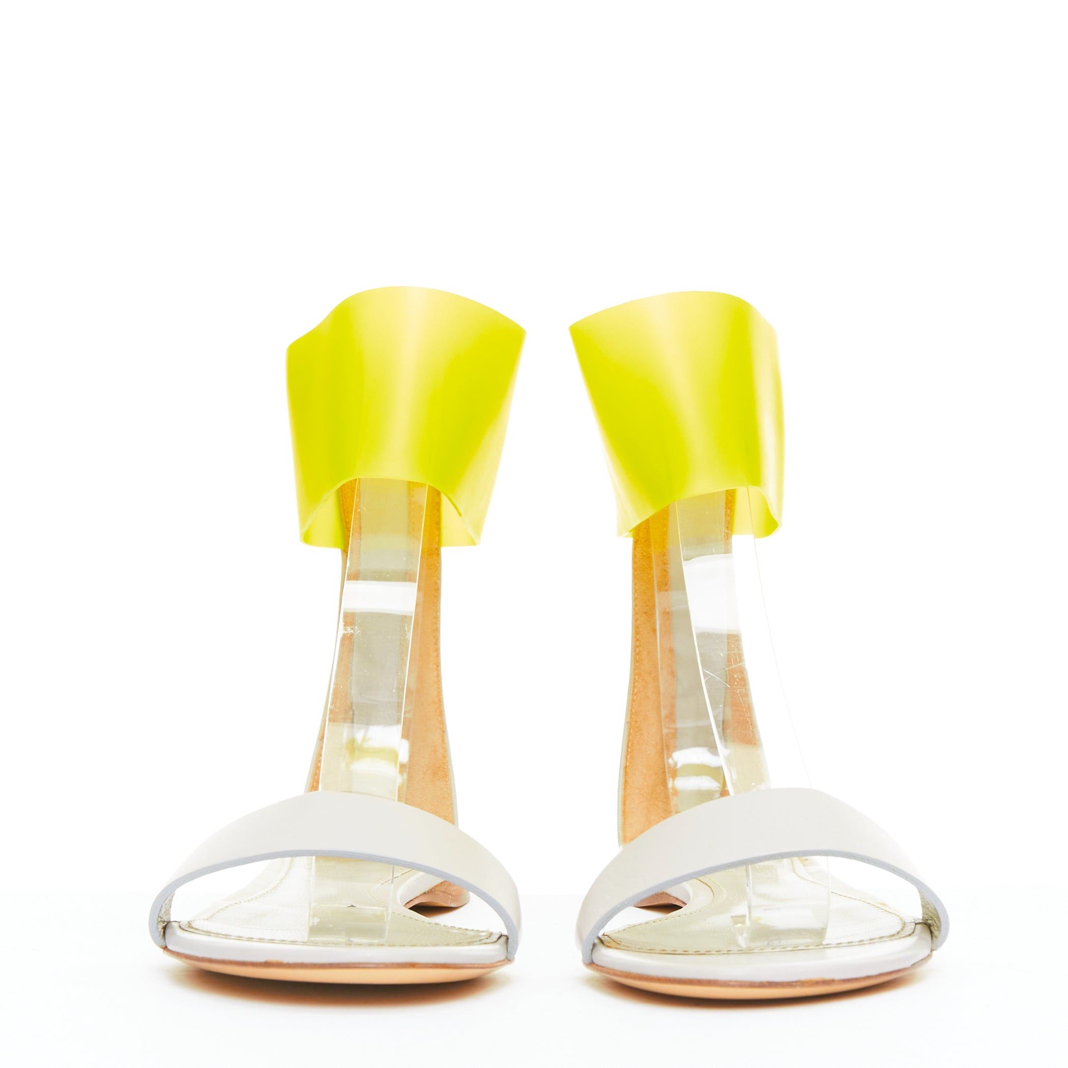 Jil Sander JIL SANDER neon yellow rubber ankle strap grey leather flat sandals EU37 Size US 7 / IT 37 - 3 Thumbnail