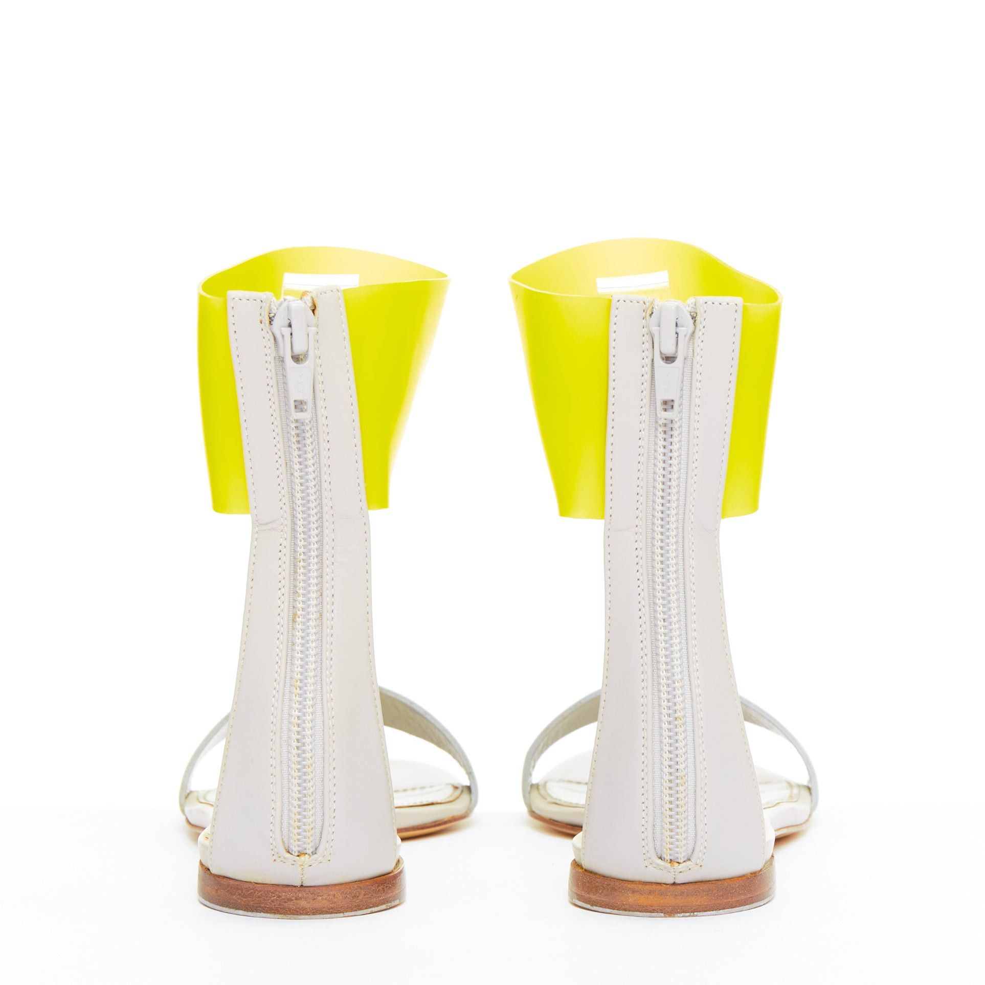 Jil Sander JIL SANDER neon yellow rubber ankle strap grey leather flat sandals EU37 Size US 7 / IT 37 - 5 Thumbnail