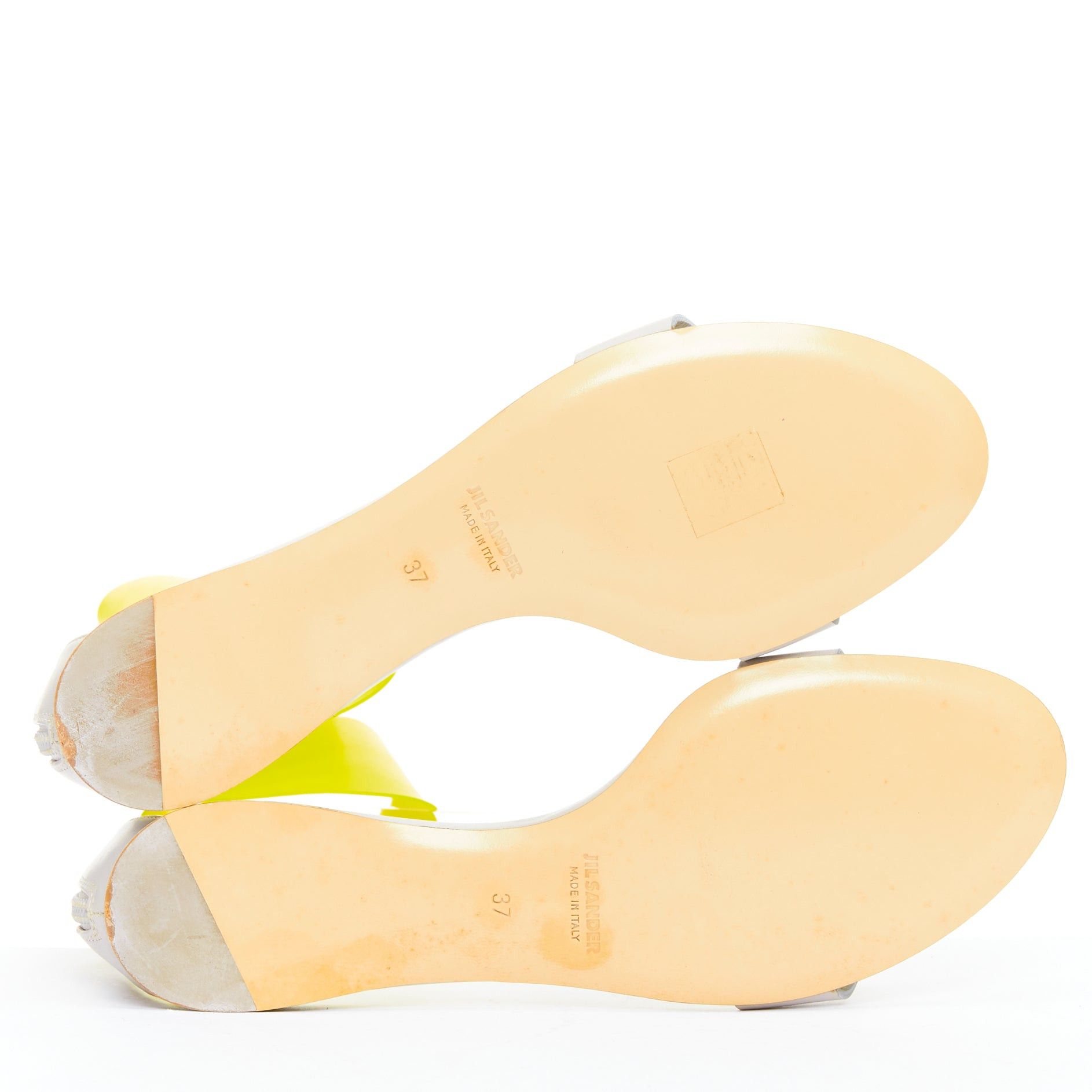 Jil Sander JIL SANDER neon yellow rubber ankle strap grey leather flat sandals EU37 Size US 7 / IT 37 - 11 Thumbnail