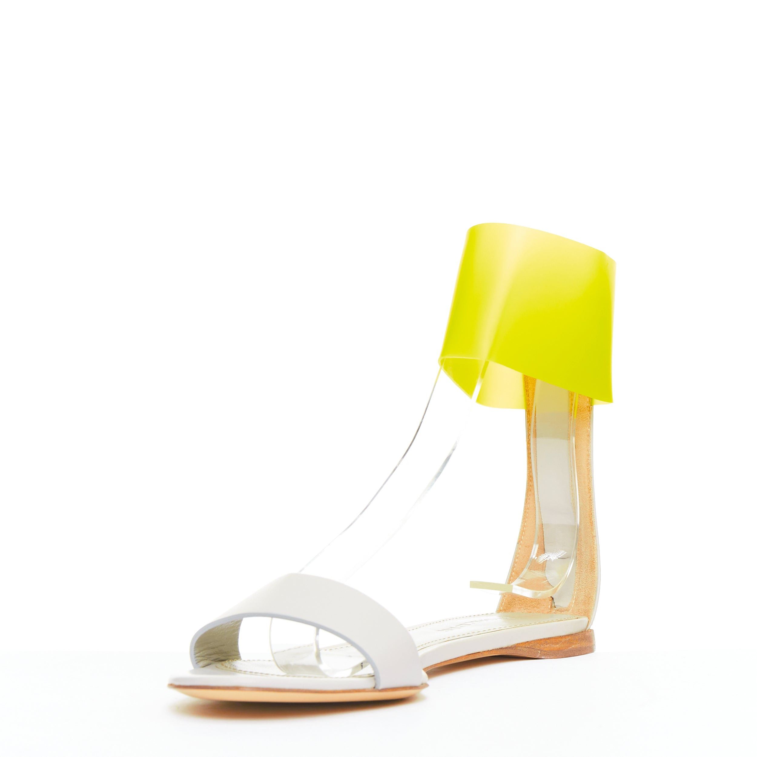 Jil Sander JIL SANDER neon yellow rubber ankle strap grey leather flat sandals EU37 Size US 7 / IT 37 - 4 Thumbnail