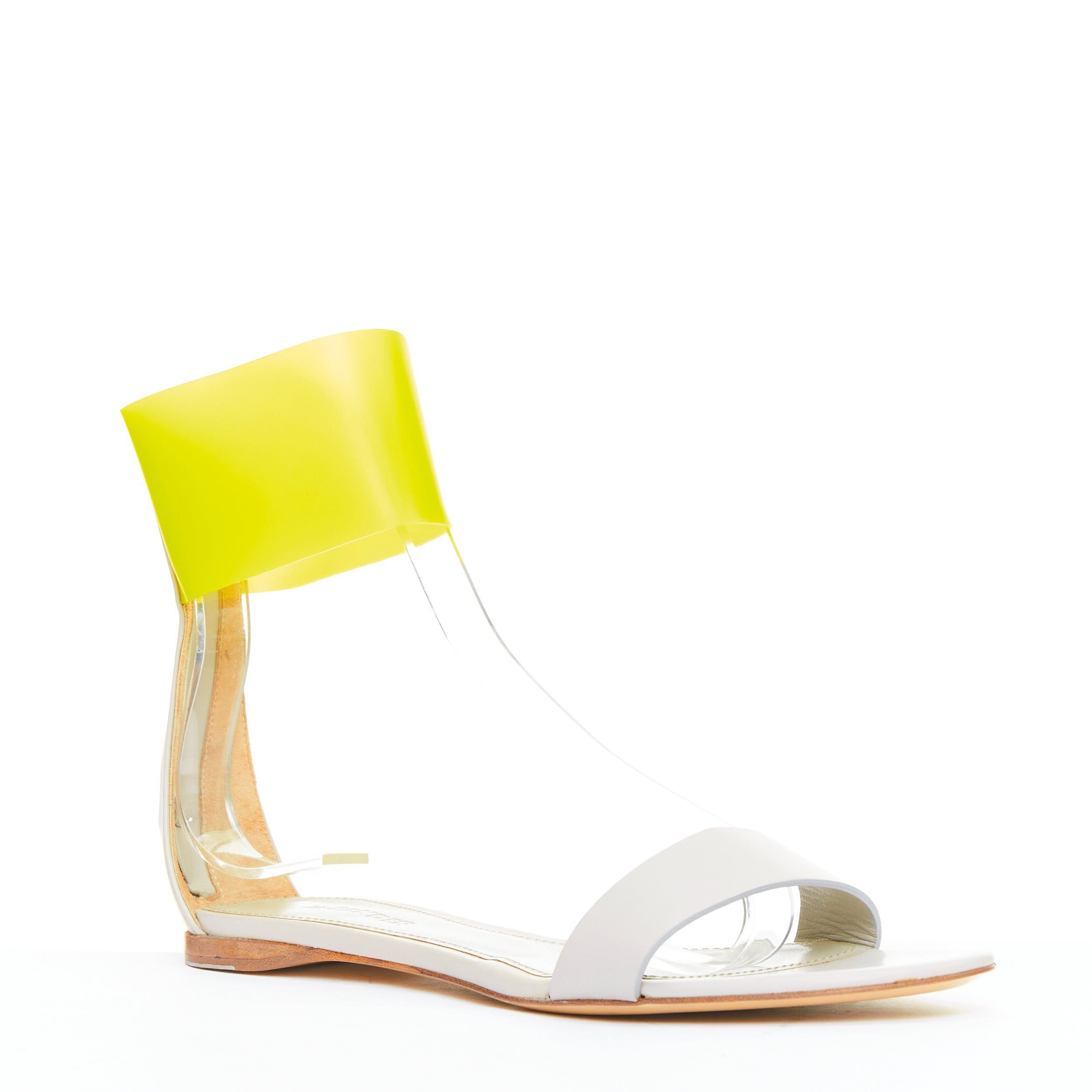 Jil Sander JIL SANDER neon yellow rubber ankle strap grey leather flat sandals EU37 Size US 7 / IT 37 - 2 Thumbnail