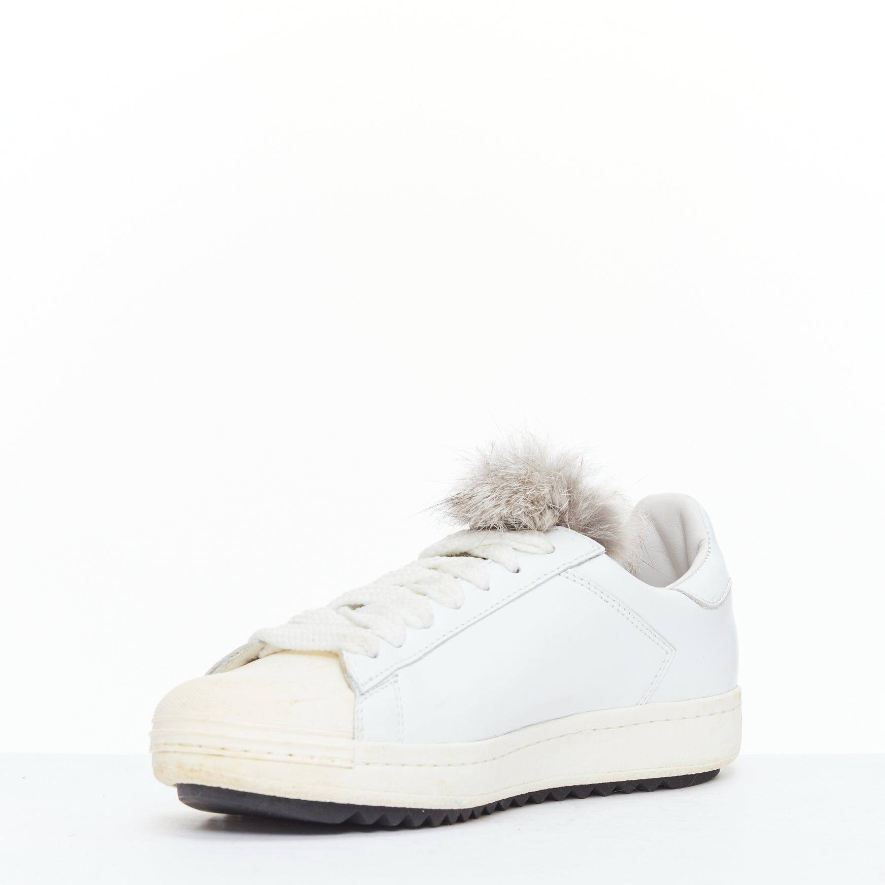 Moncler MONCLER Angeline brown fur trim white leather chunky sneakers EU37 Size US 7 / IT 37 - 4 Thumbnail