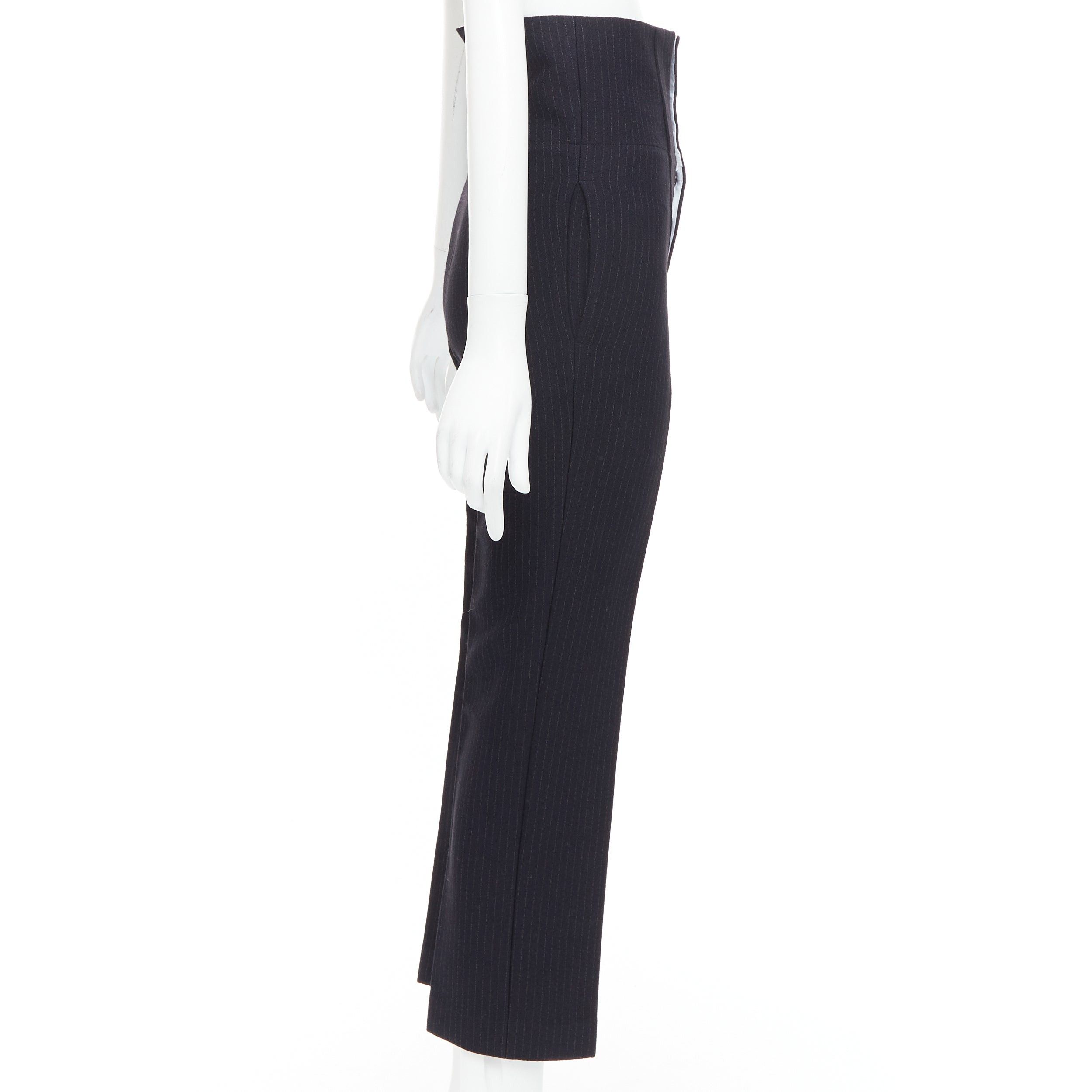 Joseph JOSEPH Yoyo navy wool blend crepe pinstripe high waisted pants FR34 XS Size 26" / US 2 / IT 38 - 4 Thumbnail