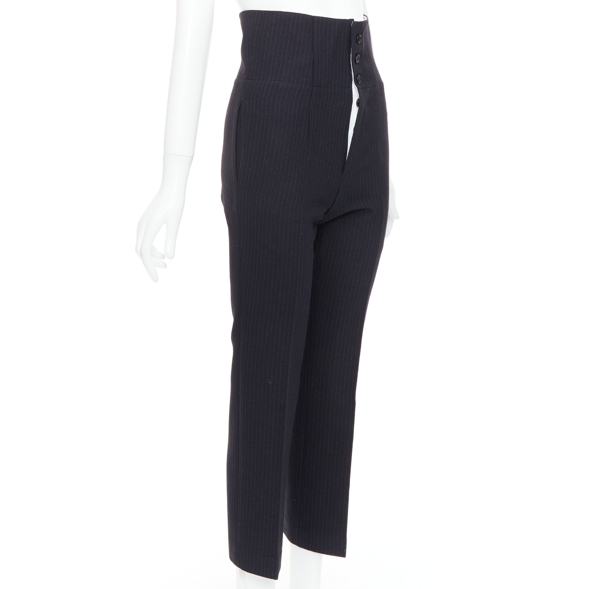 Joseph JOSEPH Yoyo navy wool blend crepe pinstripe high waisted pants FR34 XS Size 26" / US 2 / IT 38 - 3 Thumbnail