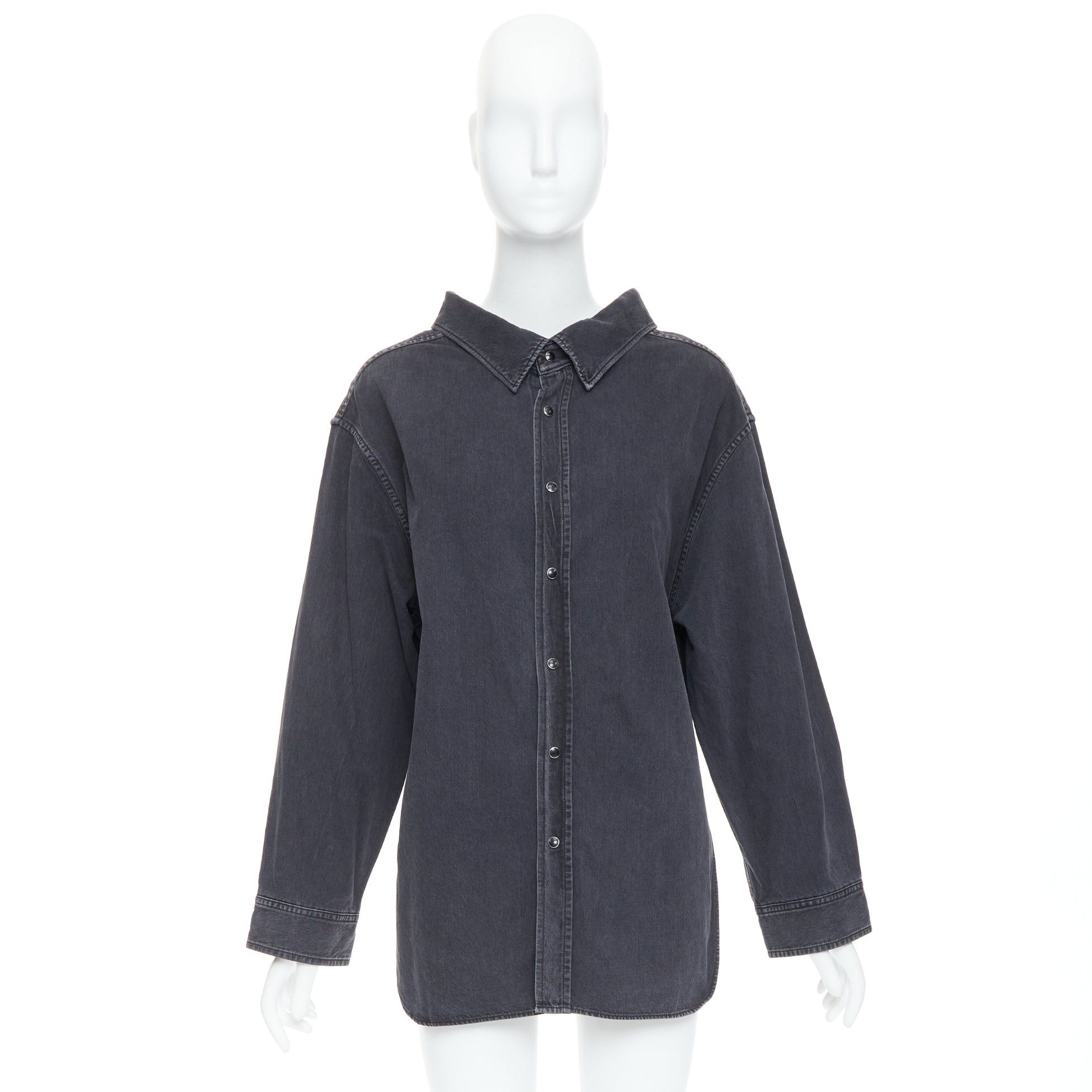 Balenciaga BALENCIAGA Demna 2017 black washed denim swing collar oversized shirt FR34 XS Size XS / US 0-2 / IT 36-38 - 9 Thumbnail