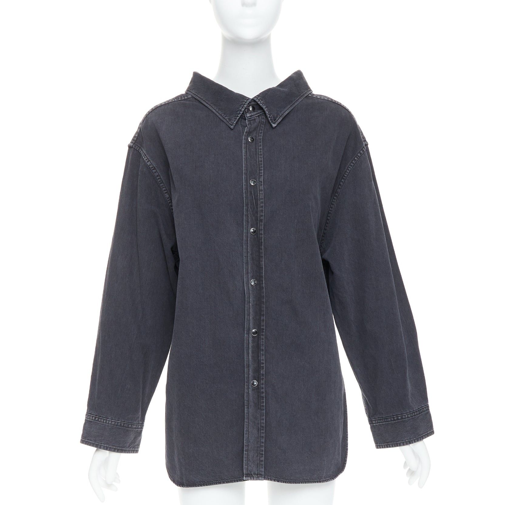 Balenciaga BALENCIAGA Demna 2017 black washed denim swing collar oversized shirt FR34 XS Size XS / US 0-2 / IT 36-38 - 3 Thumbnail