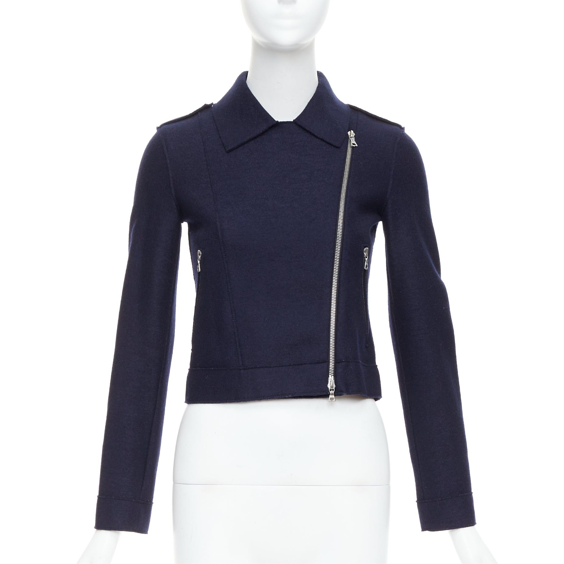 Harris Wharf London HARRIS WHARF LONDON navy virgin wool cropped biker jacket IT38 XS Size XS / US 0-2 / IT 36-38 - 3 Thumbnail