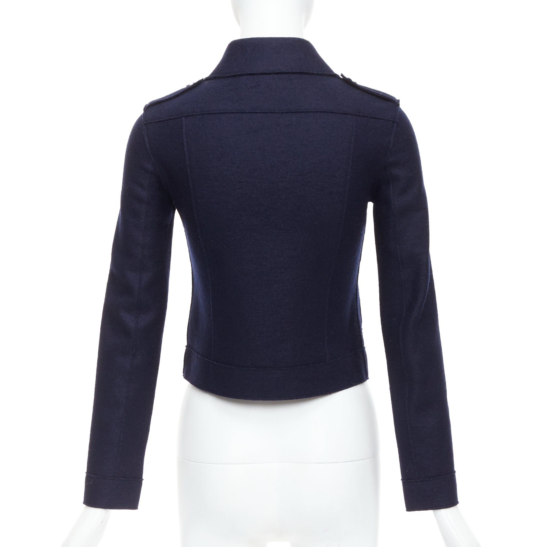 Harris Wharf London HARRIS WHARF LONDON navy virgin wool cropped biker jacket IT38 XS Size XS / US 0-2 / IT 36-38 - 6 Thumbnail