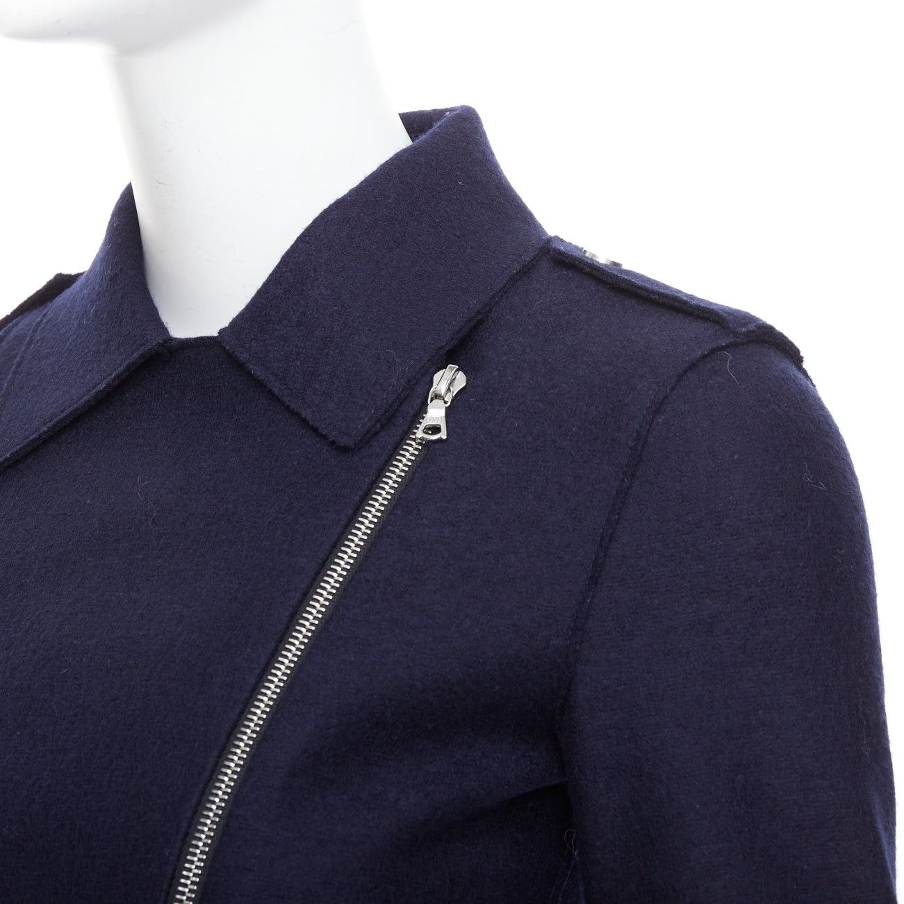 Harris Wharf London HARRIS WHARF LONDON navy virgin wool cropped biker jacket IT38 XS Size XS / US 0-2 / IT 36-38 - 2 Thumbnail