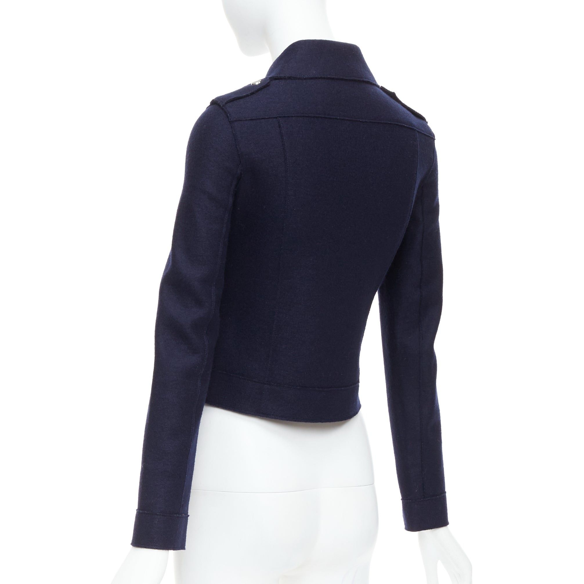 Harris Wharf London HARRIS WHARF LONDON navy virgin wool cropped biker jacket IT38 XS Size XS / US 0-2 / IT 36-38 - 7 Thumbnail