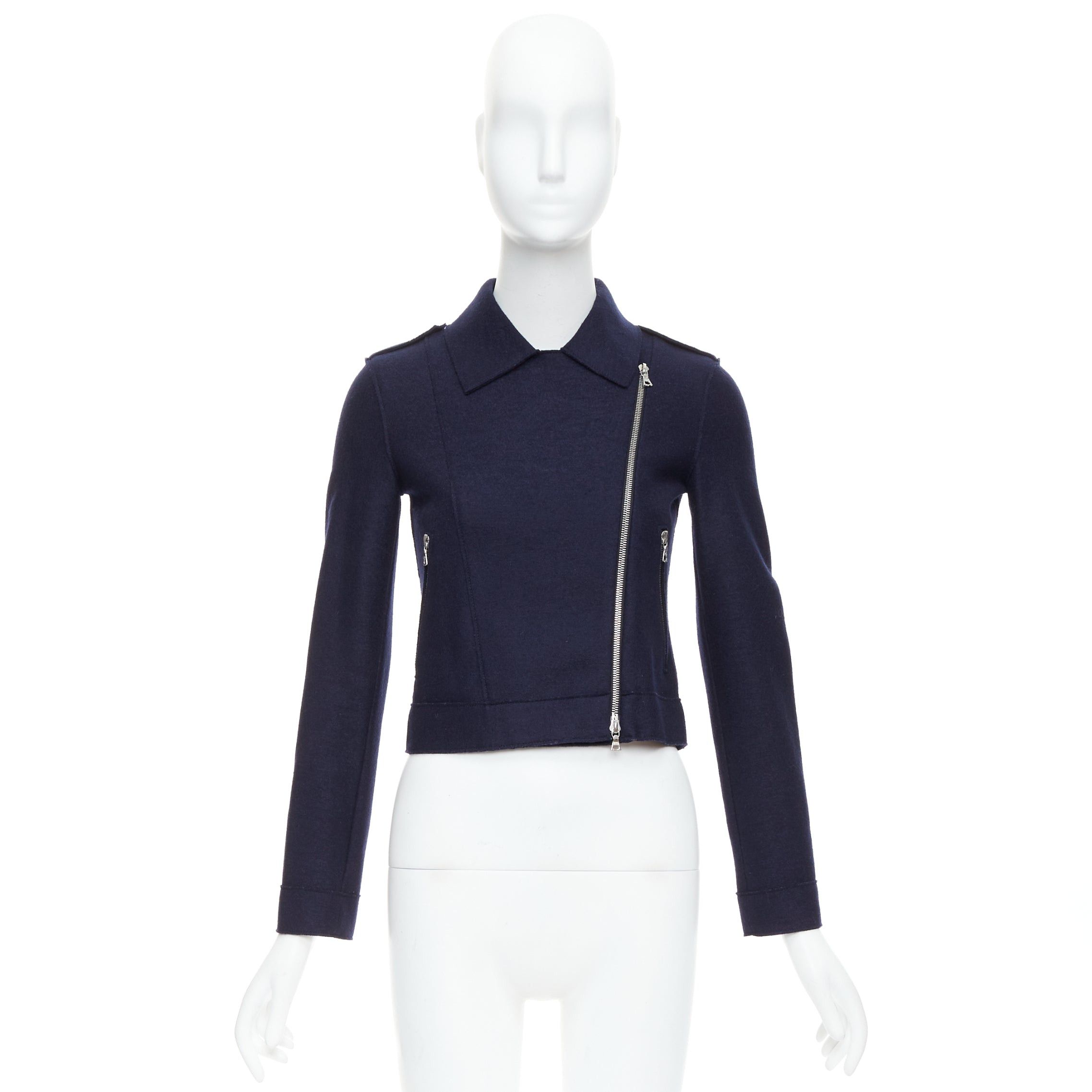 Harris Wharf London HARRIS WHARF LONDON navy virgin wool cropped biker jacket IT38 XS Size XS / US 0-2 / IT 36-38 - 10 Thumbnail
