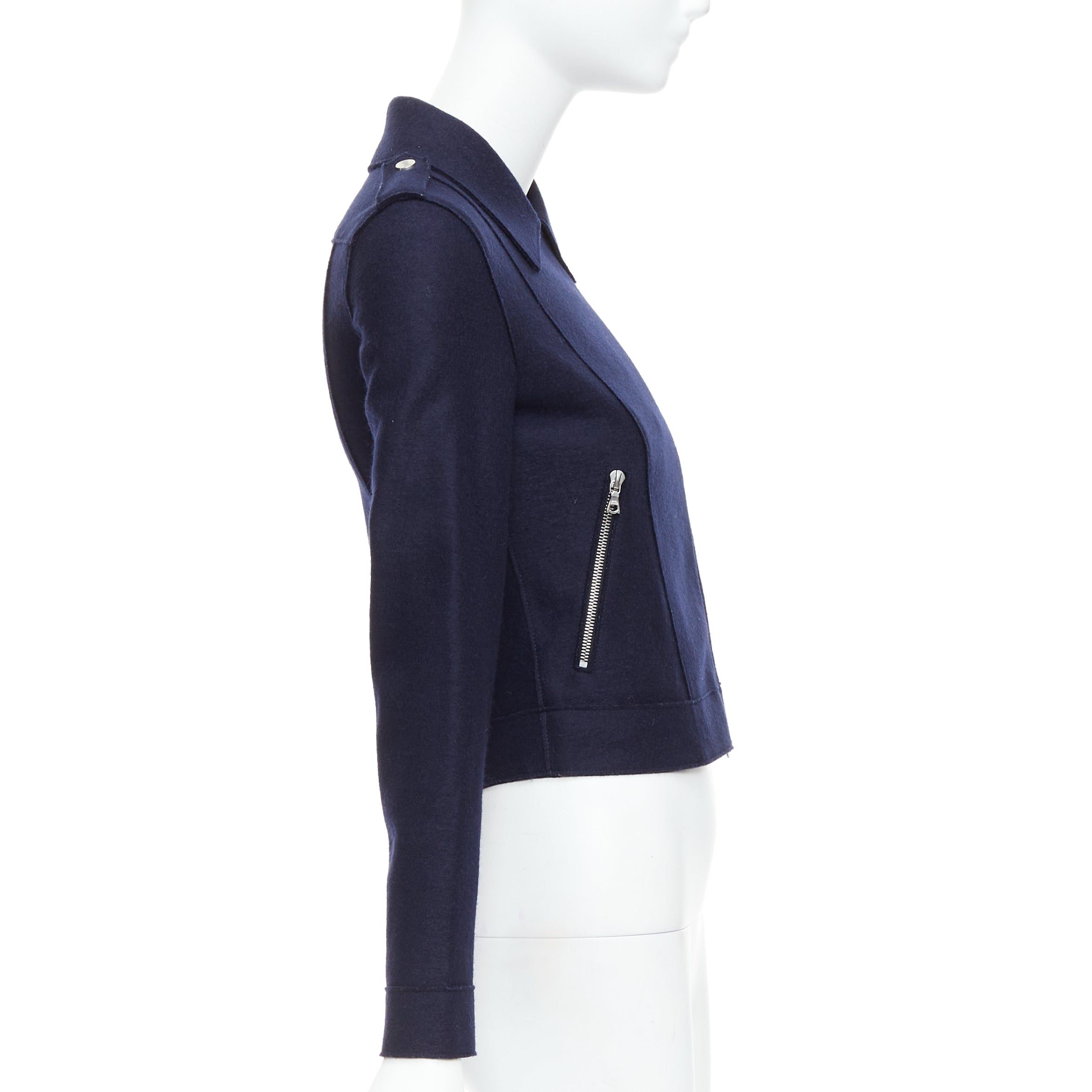 Harris Wharf London HARRIS WHARF LONDON navy virgin wool cropped biker jacket IT38 XS Size XS / US 0-2 / IT 36-38 - 5 Thumbnail