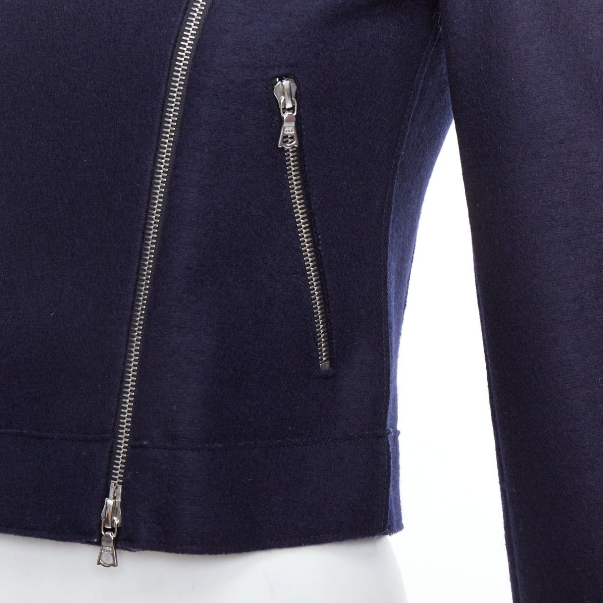 Harris Wharf London HARRIS WHARF LONDON navy virgin wool cropped biker jacket IT38 XS Size XS / US 0-2 / IT 36-38 - 8 Thumbnail