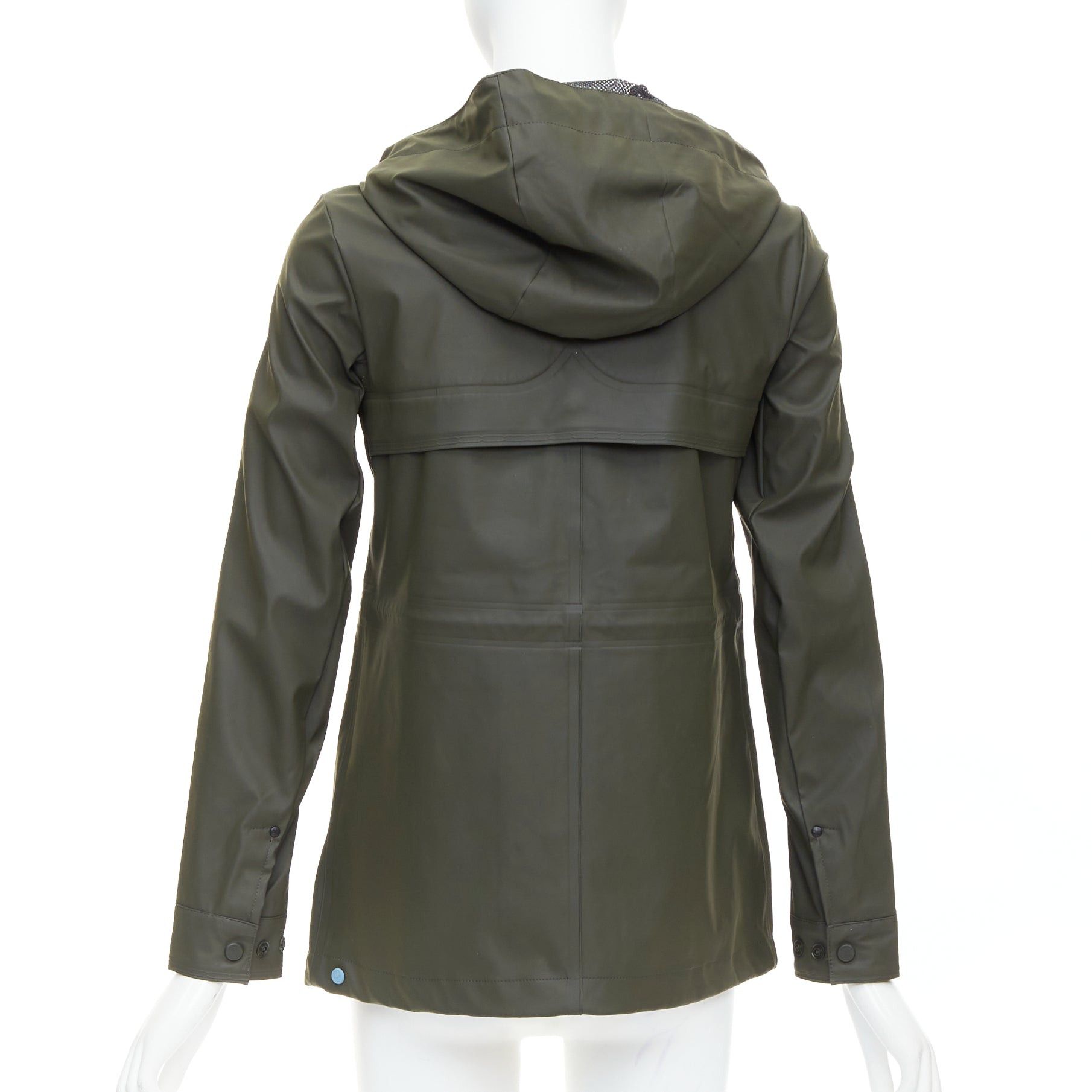 Hunter HUNTER Original dark olive green rubberized white zip rain jacket XXS Size XS / US 0-2 / IT 36-38 - 6 Thumbnail