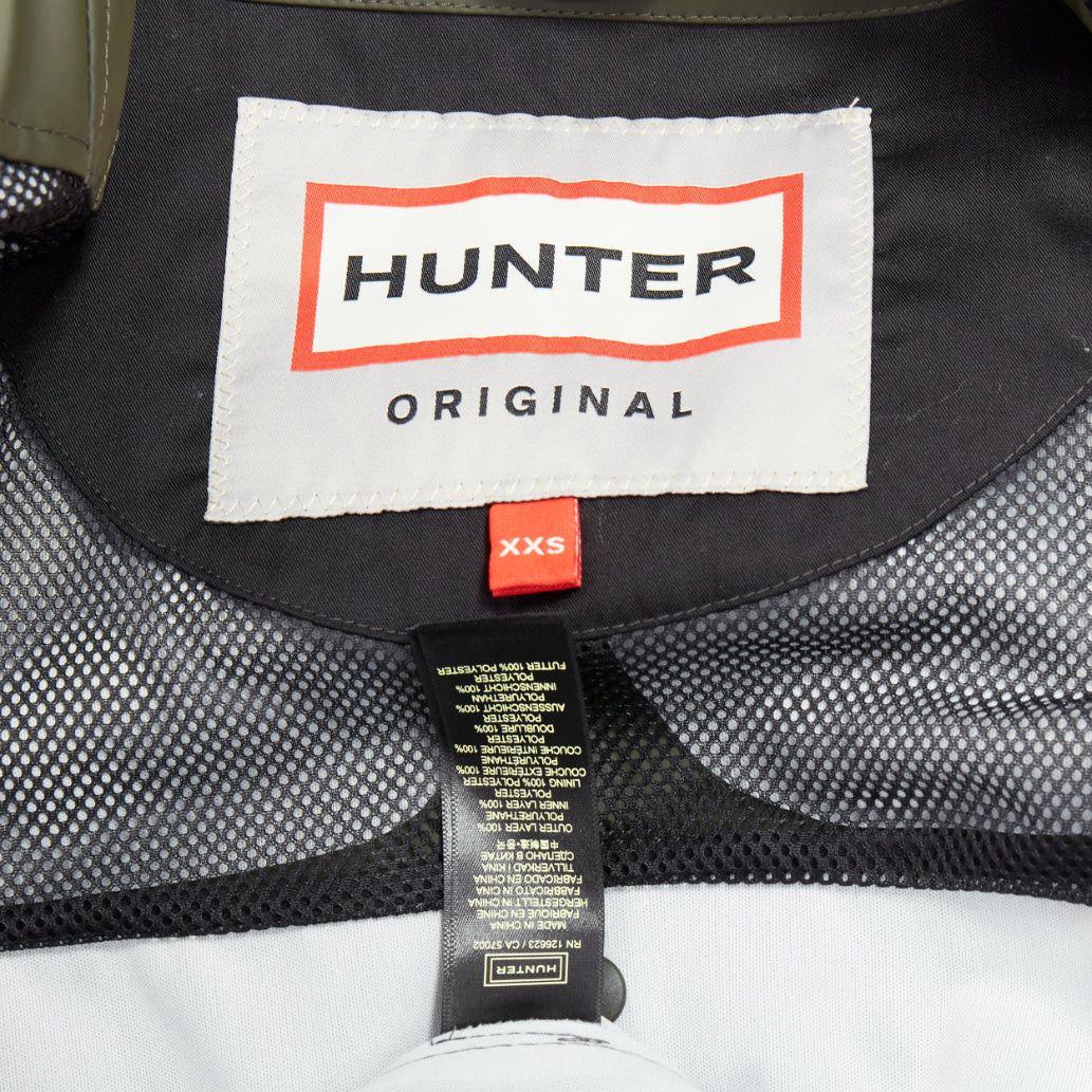 Hunter HUNTER Original dark olive green rubberized white zip rain jacket XXS Size XS / US 0-2 / IT 36-38 - 9 Thumbnail