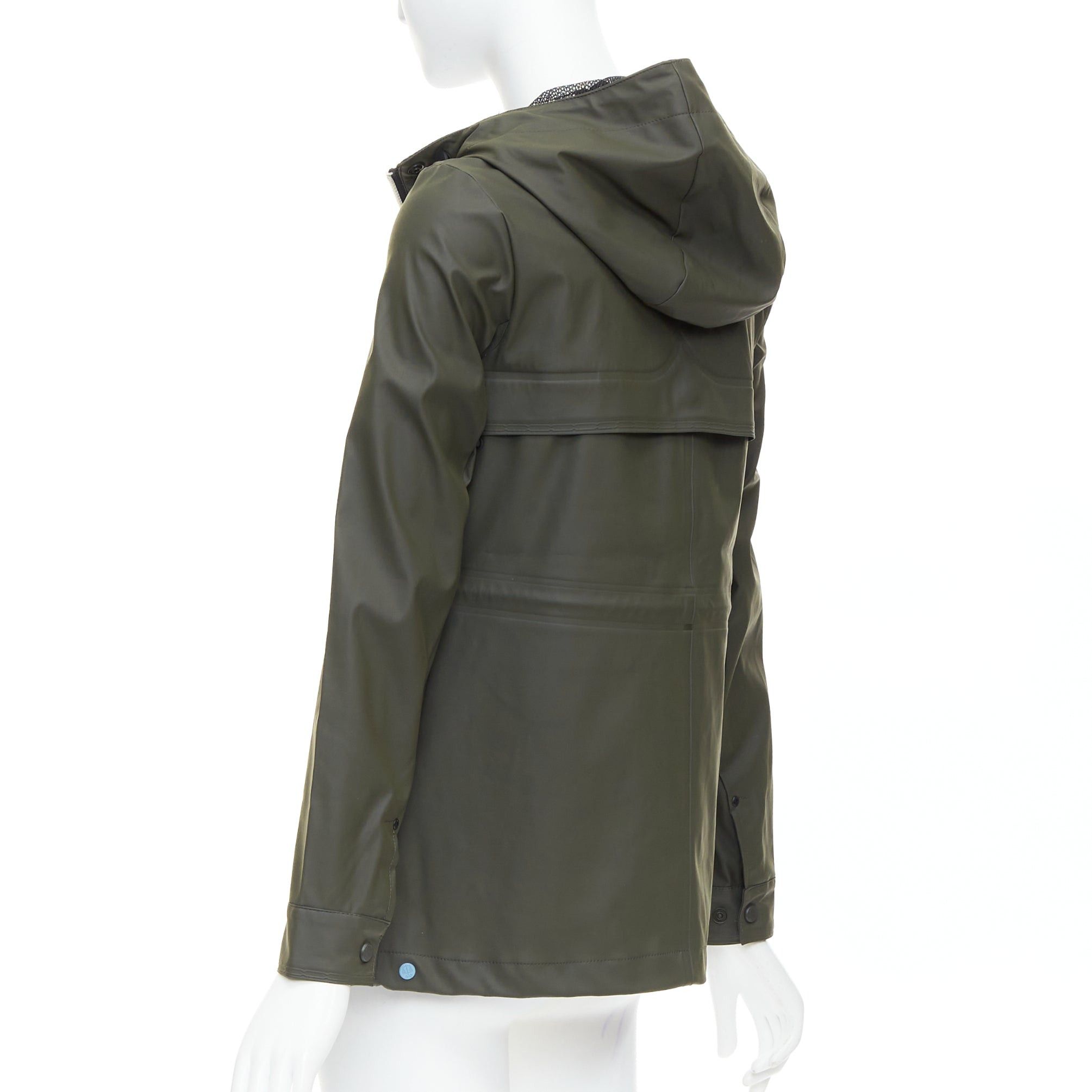Hunter HUNTER Original dark olive green rubberized white zip rain jacket XXS Size XS / US 0-2 / IT 36-38 - 7 Thumbnail