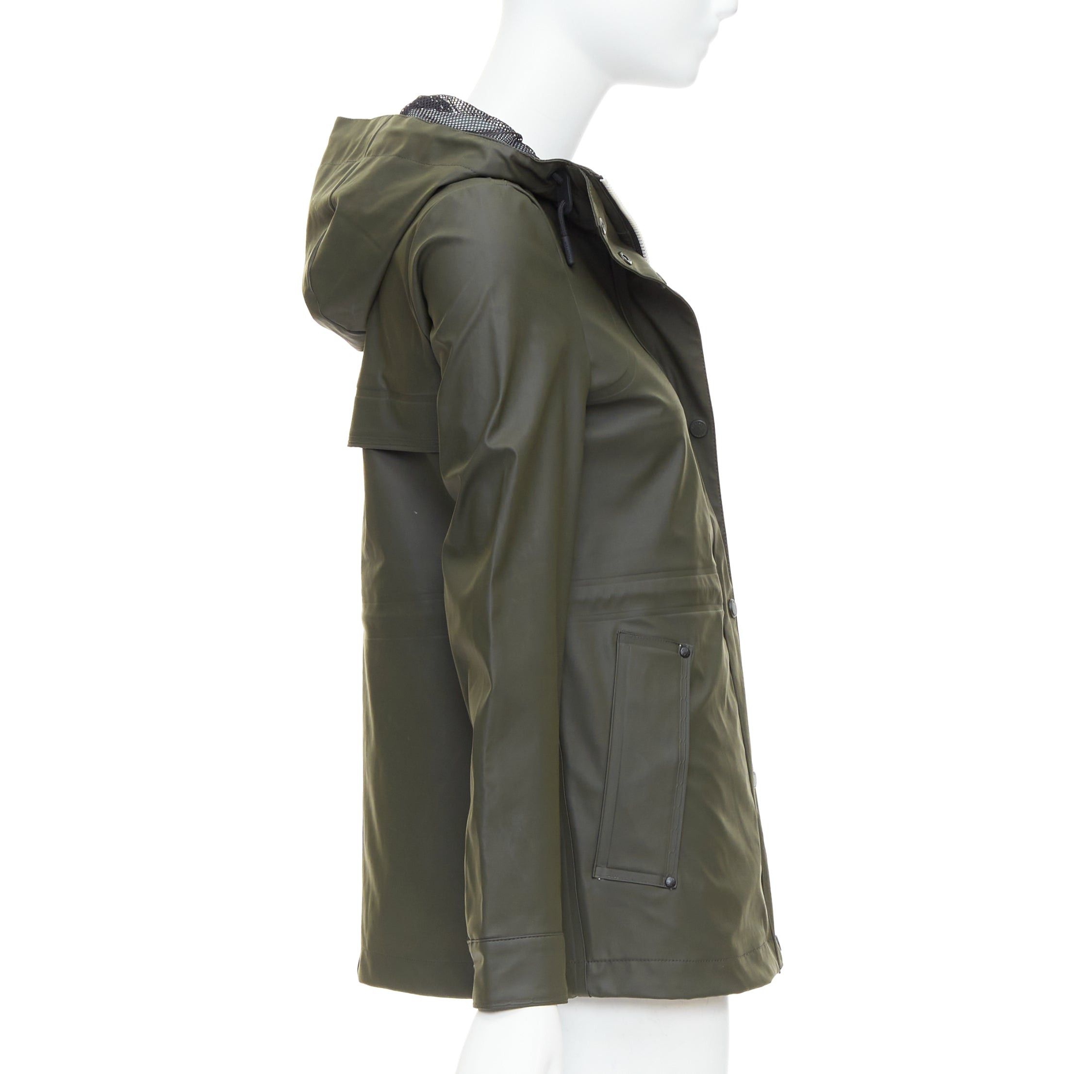 Hunter HUNTER Original dark olive green rubberized white zip rain jacket XXS Size XS / US 0-2 / IT 36-38 - 5 Thumbnail
