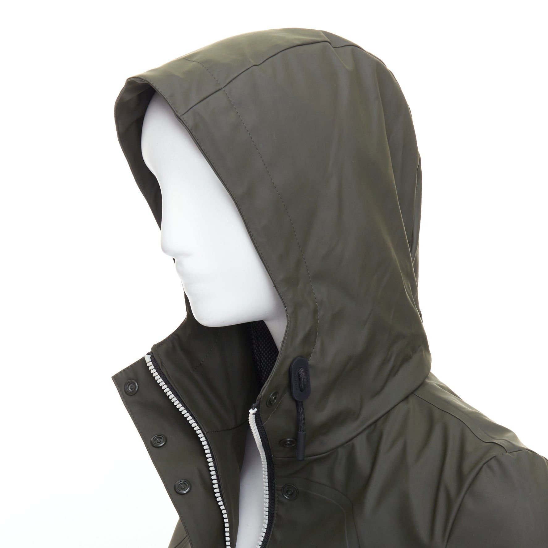 Hunter HUNTER Original dark olive green rubberized white zip rain jacket XXS Size XS / US 0-2 / IT 36-38 - 8 Thumbnail
