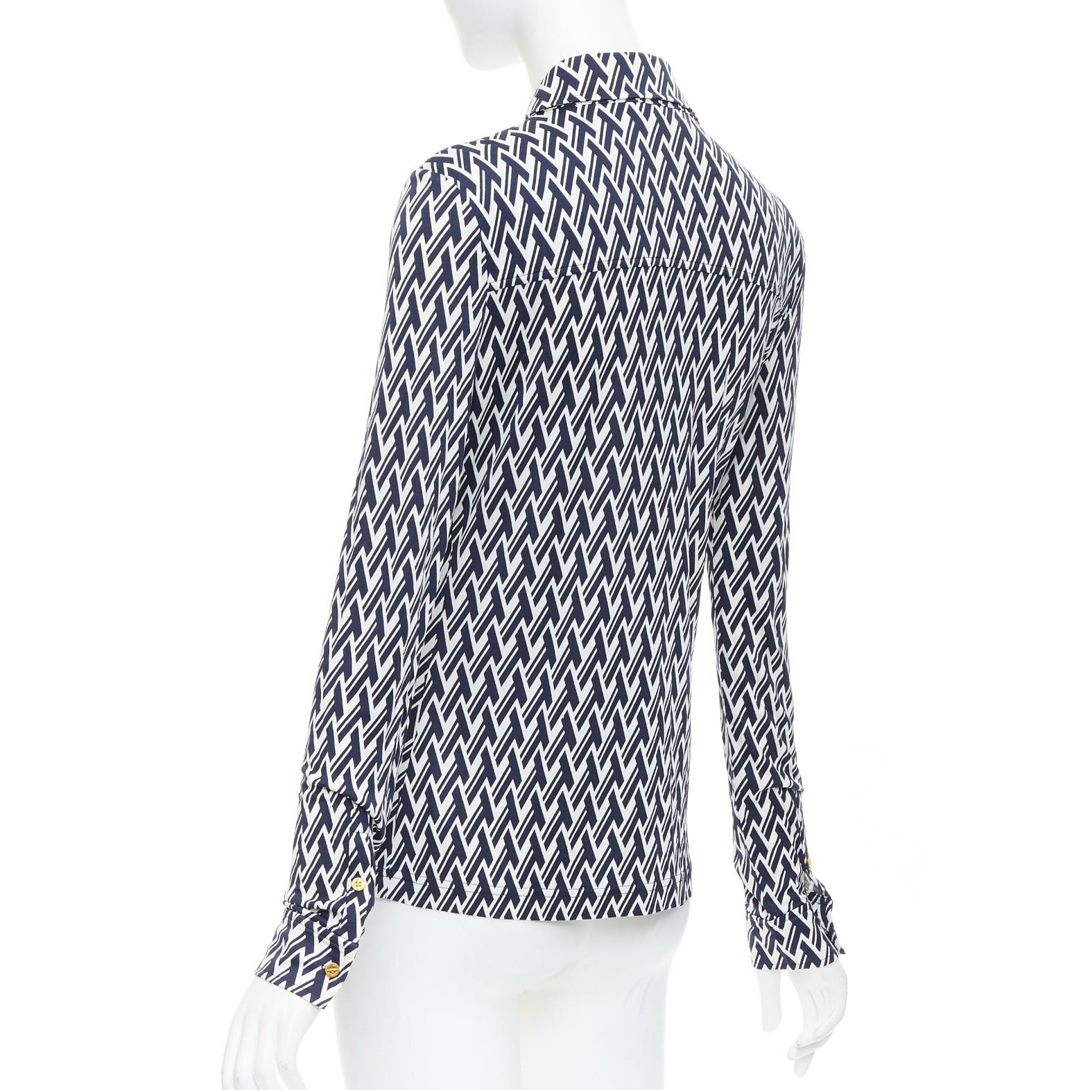 Tory Burch TORY BURCH navy cream T monogram print silk blend shirt XS Size S / US 4 / IT 40 - 6 Thumbnail