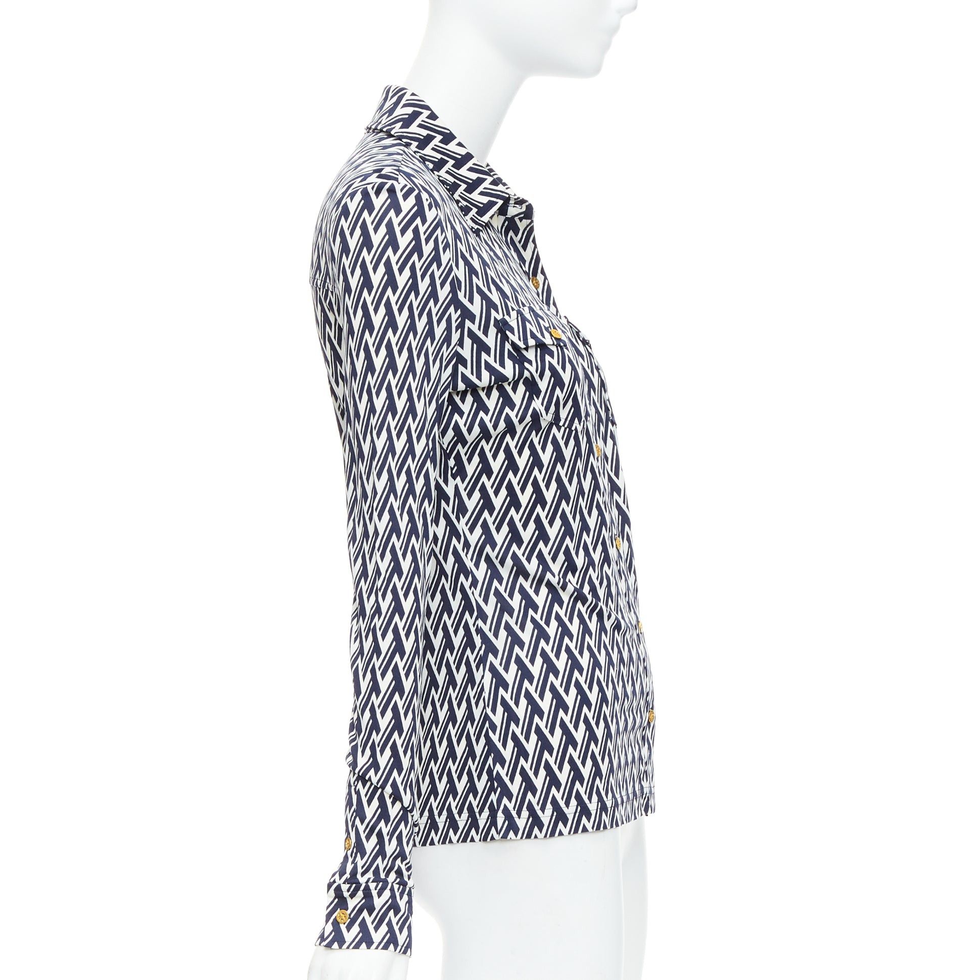 Tory Burch TORY BURCH navy cream T monogram print silk blend shirt XS Size S / US 4 / IT 40 - 4 Thumbnail