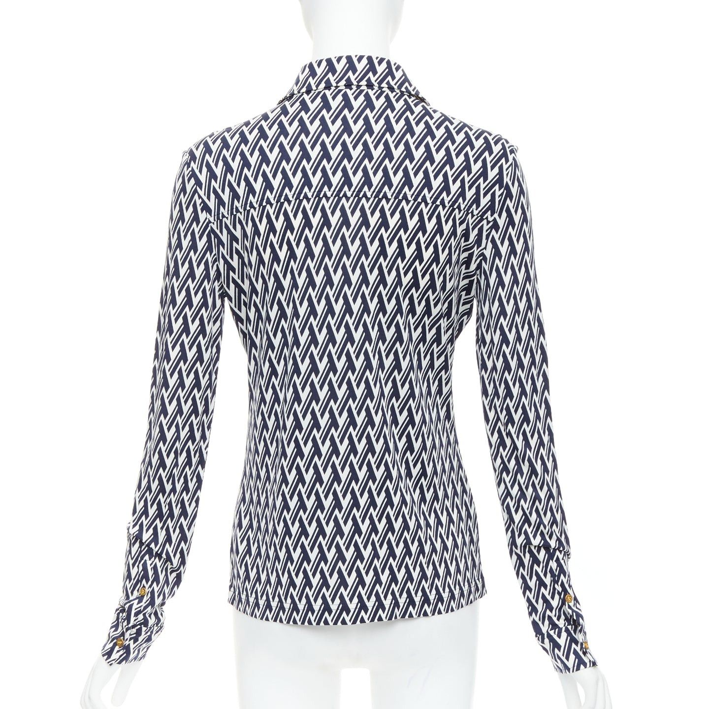 Tory Burch TORY BURCH navy cream T monogram print silk blend shirt XS Size S / US 4 / IT 40 - 5 Thumbnail