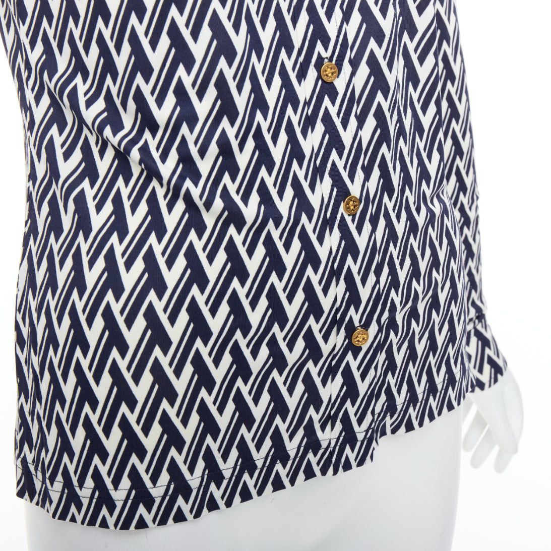 Tory Burch TORY BURCH navy cream T monogram print silk blend shirt XS Size S / US 4 / IT 40 - 7 Thumbnail