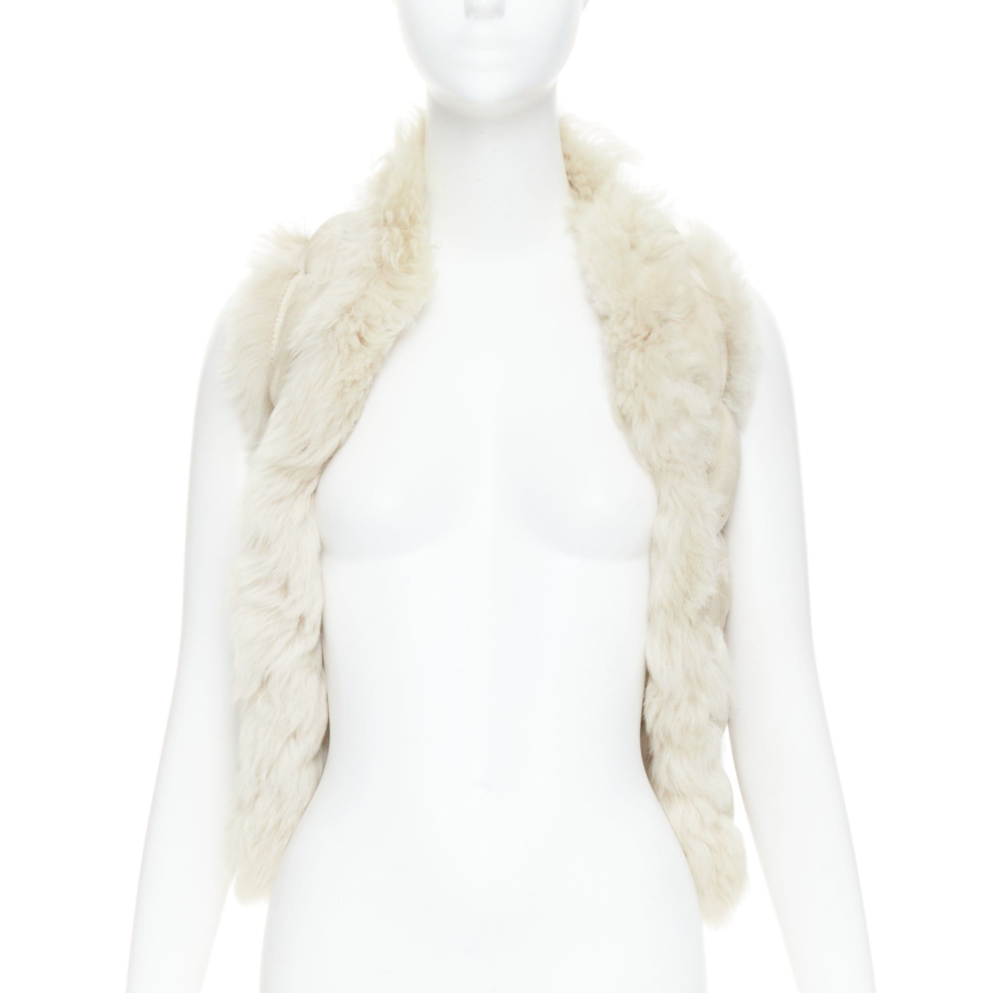 Joseph JOSEPH beige lambskin leather fur elastic stitching bolero vest FR36 S Size S / US 4 / IT 40 - 3 Thumbnail