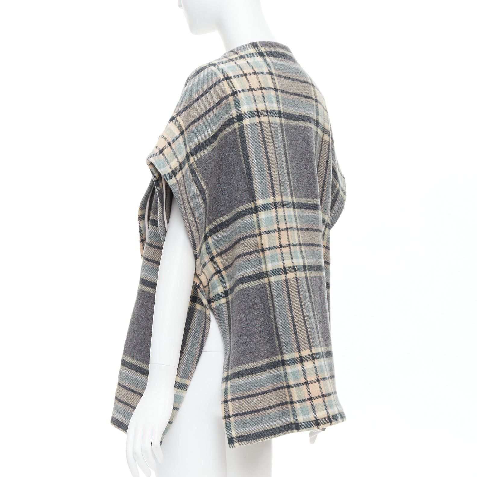 Chloe CHLOE grey pink virgin wool blend checked gold buttons cape top T3 XS Size XS / US 0-2 / IT 36-38 - 7 Thumbnail